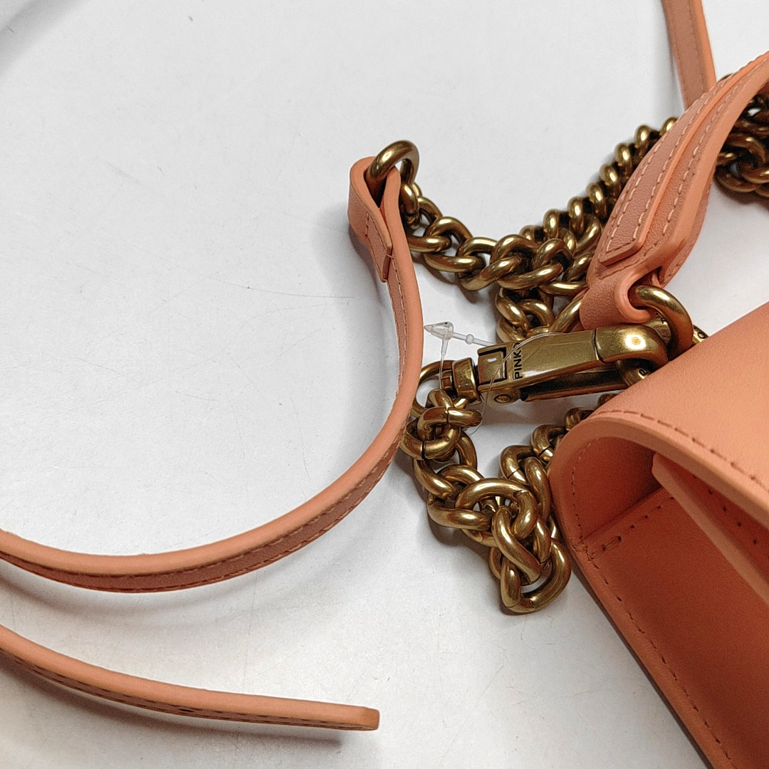 PINKO Tangerine Pink Cowhide Sling Bag Single Shoulder Bag Tote Bag Golden hardware Removable shoulder strap-(SKU)-944691332