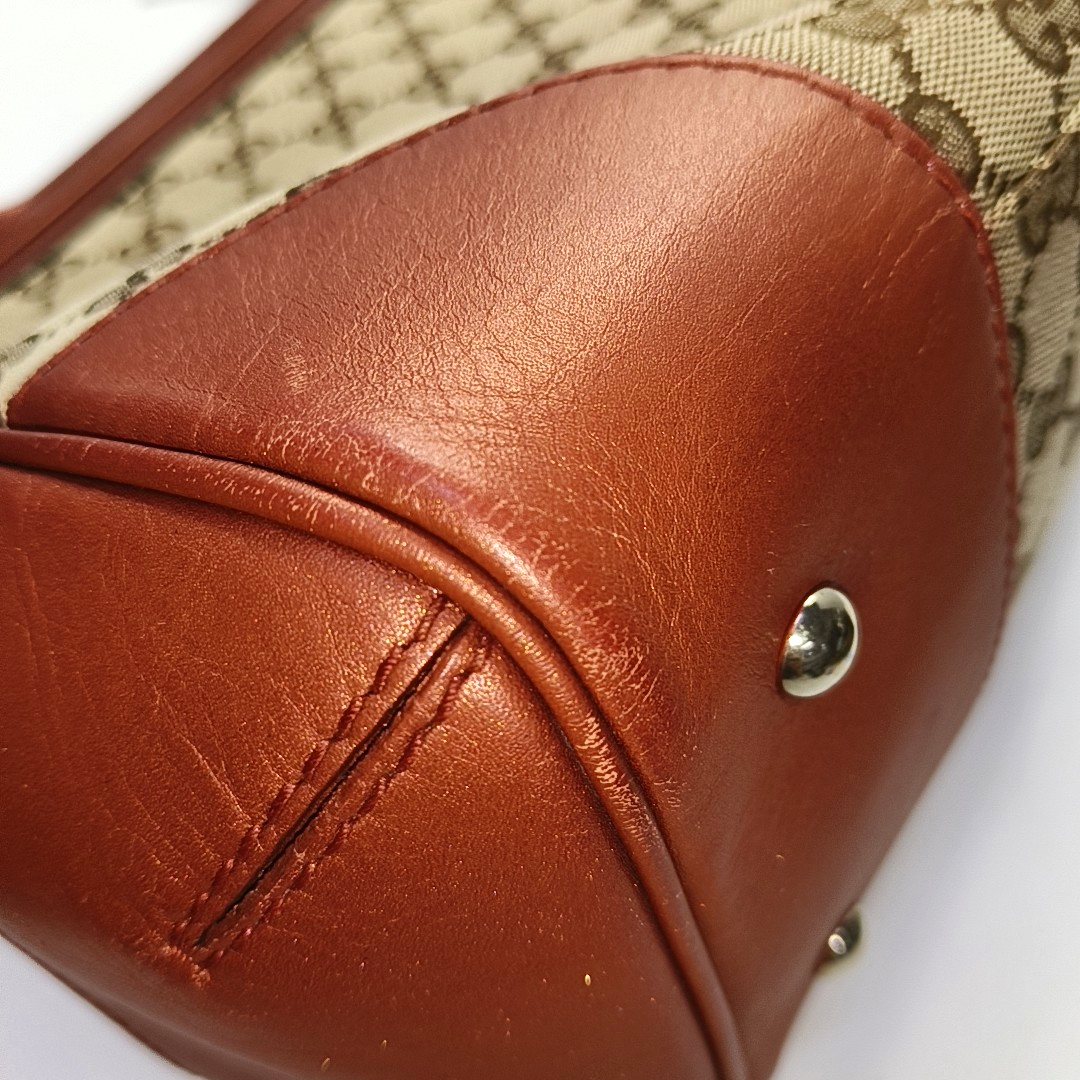 GUCCI Tote bag Khaki Coated Canvas Monogram Handbag Shoulder Bag Golden hardware-(SKU)-954695205