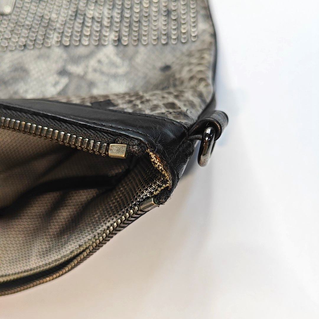 MCM Gray Coated Canvas Monogram Studs Clutch Silver Hardware-(SKU)-936462399