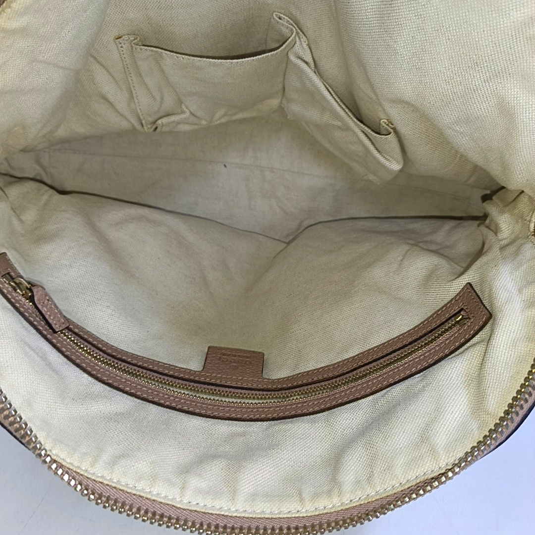 GUCCI Bree Khaki Canvas Monogram Tote Bag Single Shoulder Bag Golden hardware-(SKU)-959592766