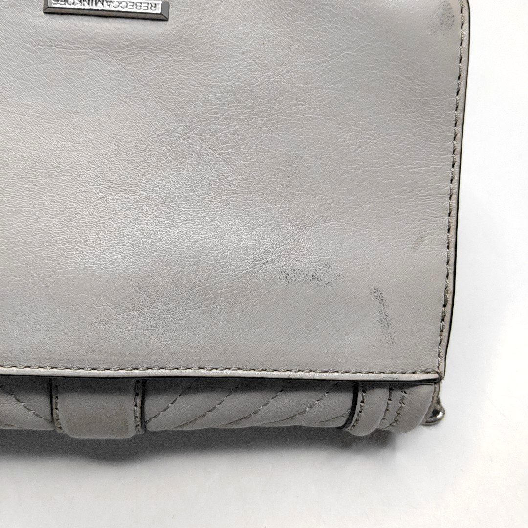 REBECCA MINKOFF Love Small size Gray leather quilted crossbody bag/shoulder bag Silver Hardware-(SKU)-943935965