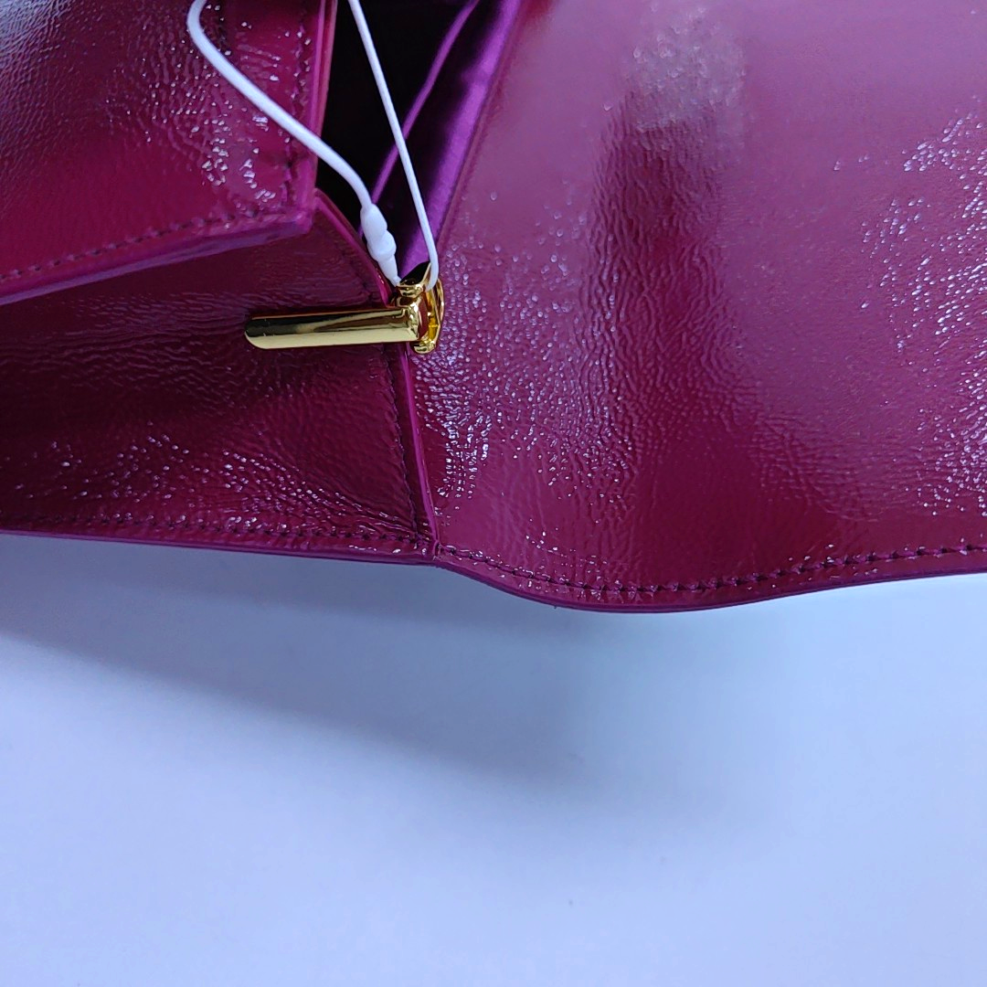 YSL BELLE JOUR Fuchsia Leather Clutch Golden hardware-(SKU)-952012951