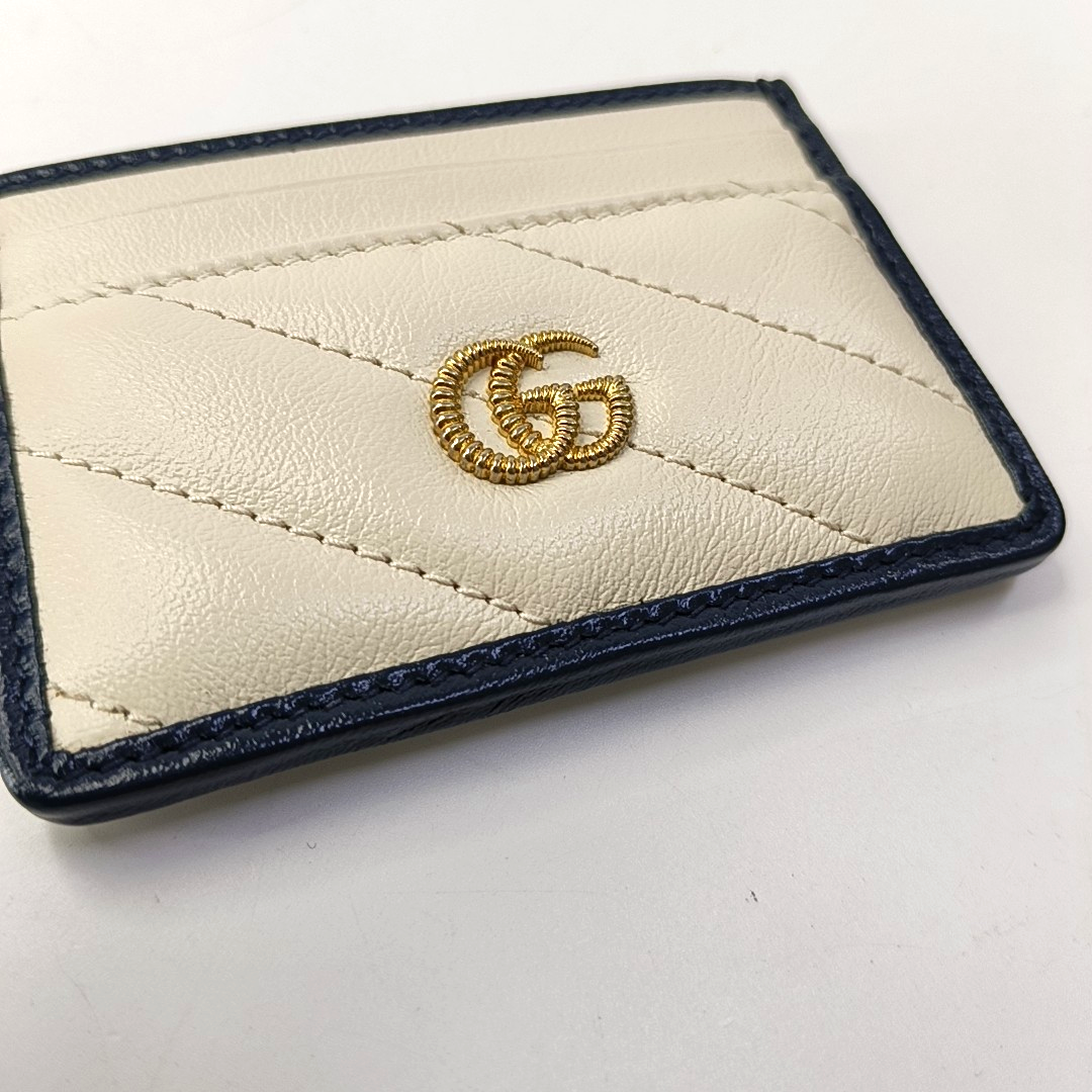 GUCCI GG Marmont White Leather Quilted Stripe Wallet Golden hardware Complete Accessories-(SKU)-959184905