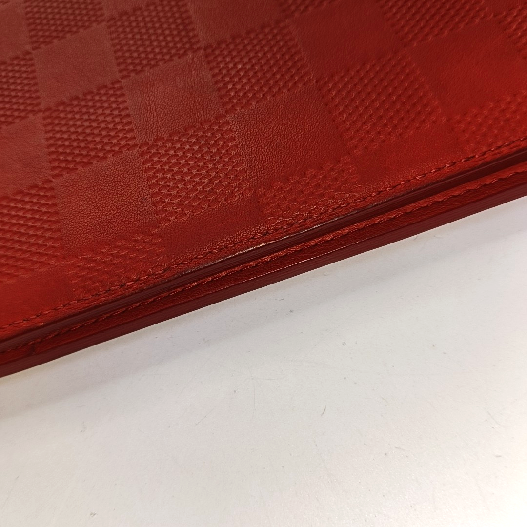 LOUIS VUITTON BRAZZA Orange Cowhide Checkered Logo Wallet Ruthenium color hardware-(SKU)-951249626