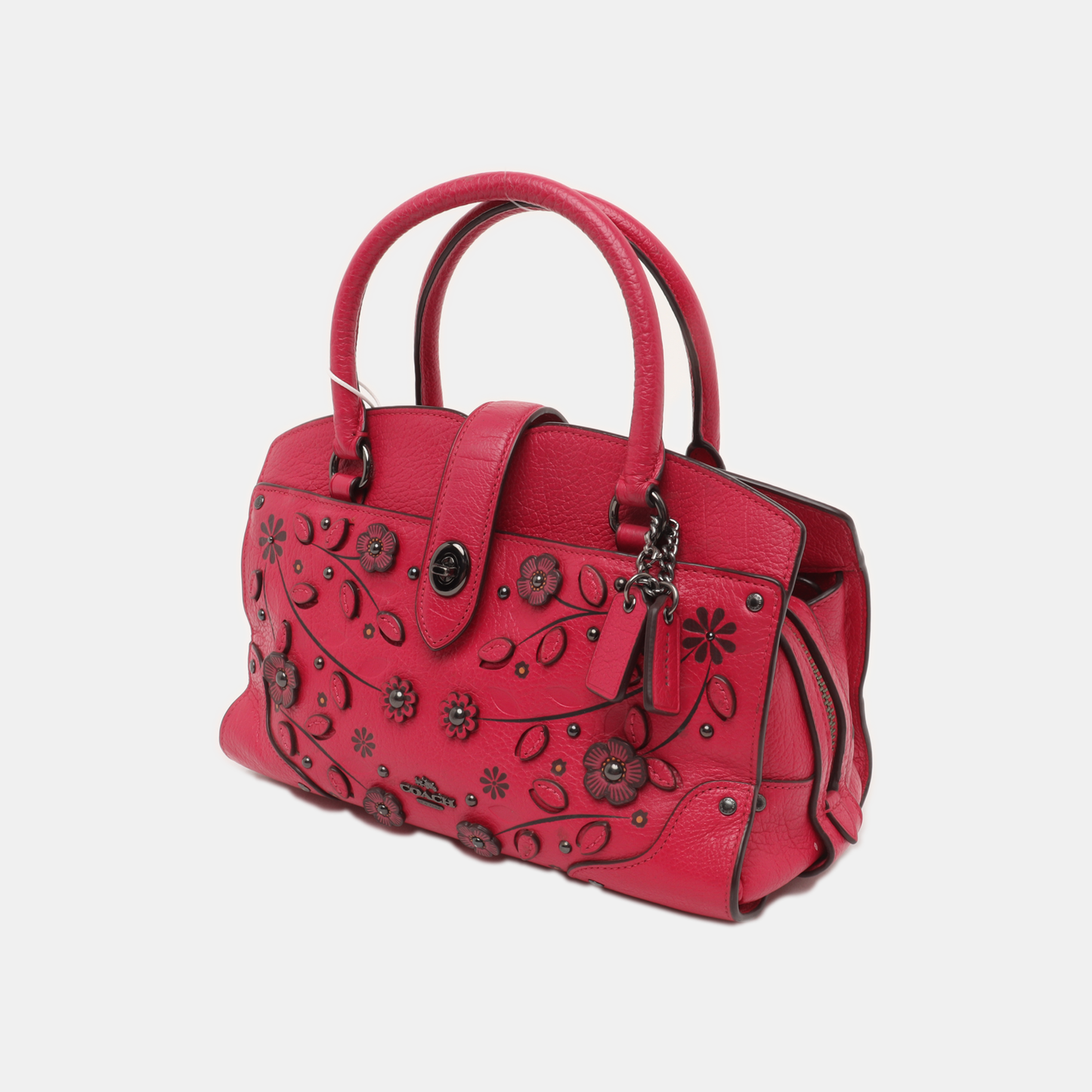 COACH MERCER Fuchsia Leather Studs Carriage Single Shoulder Bag Crossbody Handbag Black hardware Removable shoulder strap-(SKU)-934322406