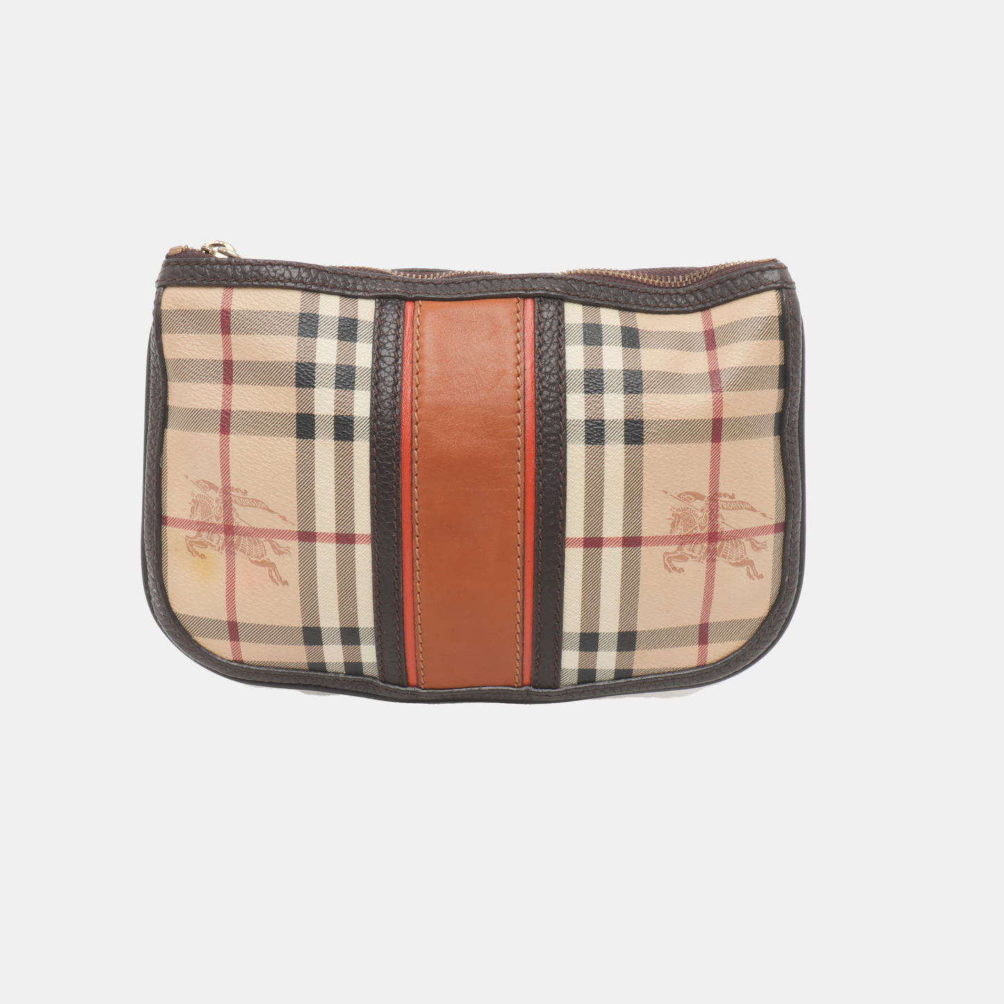 BURBERRY Khaki Coated Canvas Warhorse Plaid Handbag Golden hardware-(SKU)-934780068