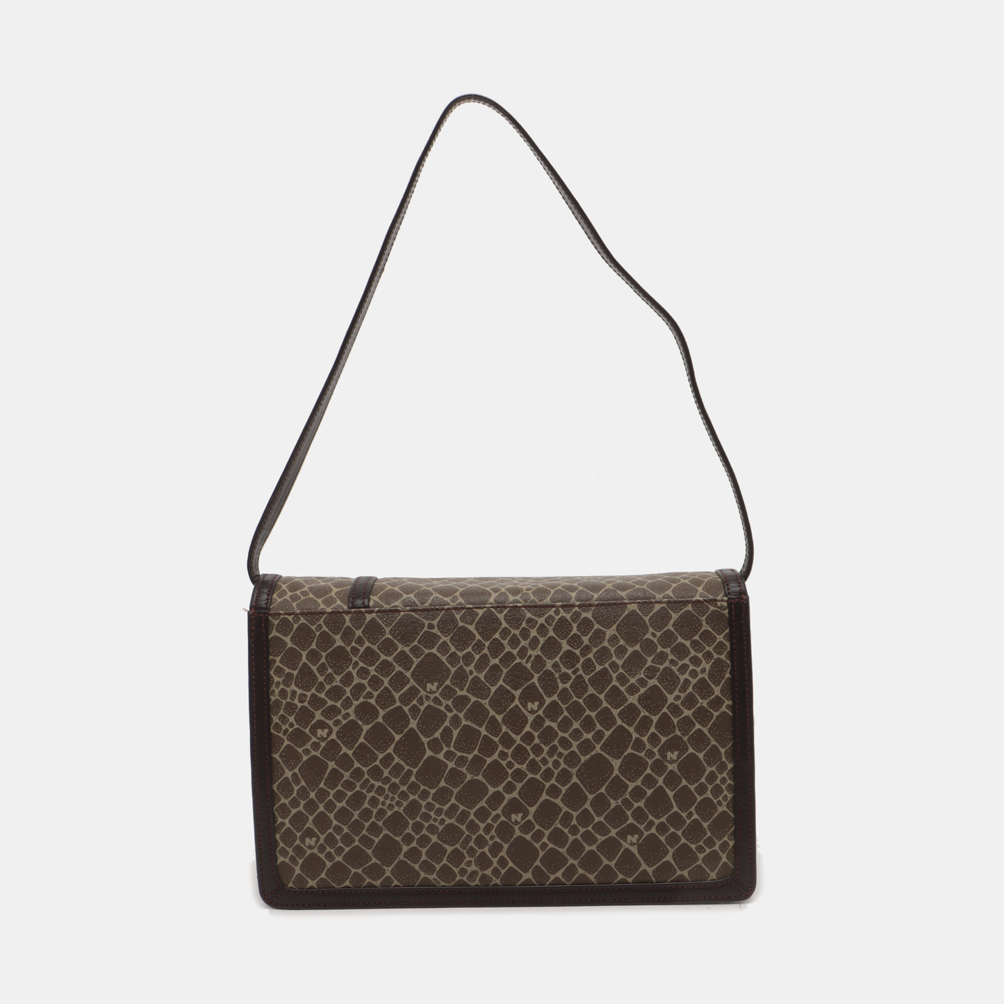 NINA RICCI Khaki Coated Fabric Monogram Single Shoulder Bag Handbag Golden hardware Removable shoulder strap-(SKU)-935601864