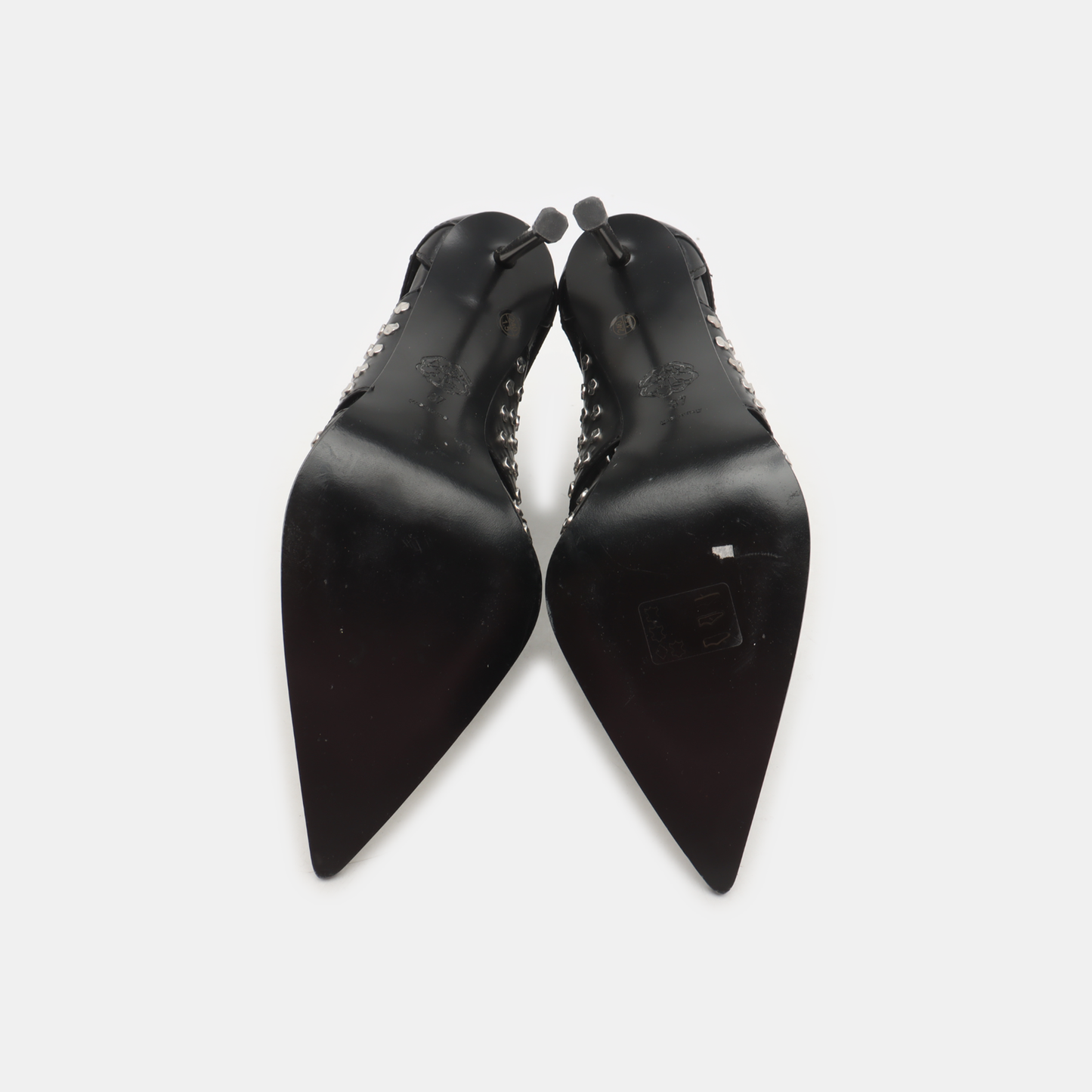 Alexander McQUEEN 37code Spring and Autumn Black Leather Studs Women's High Heels-(SKU)-933862012