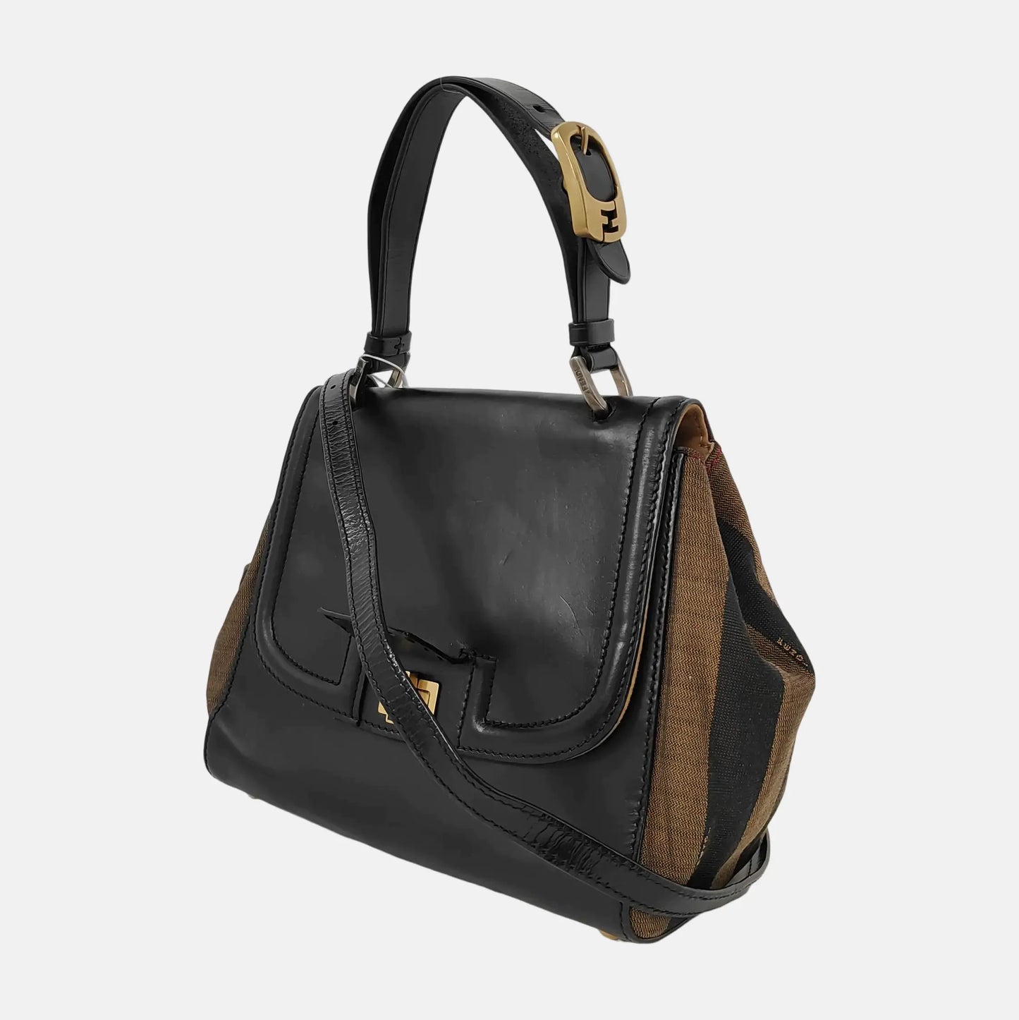 FENDI Silvana Black Leather Single Shoulder Bag Crossbody Bag Handbag Golden Silver Hardware Removable shoulder strap-(SKU)-946084214