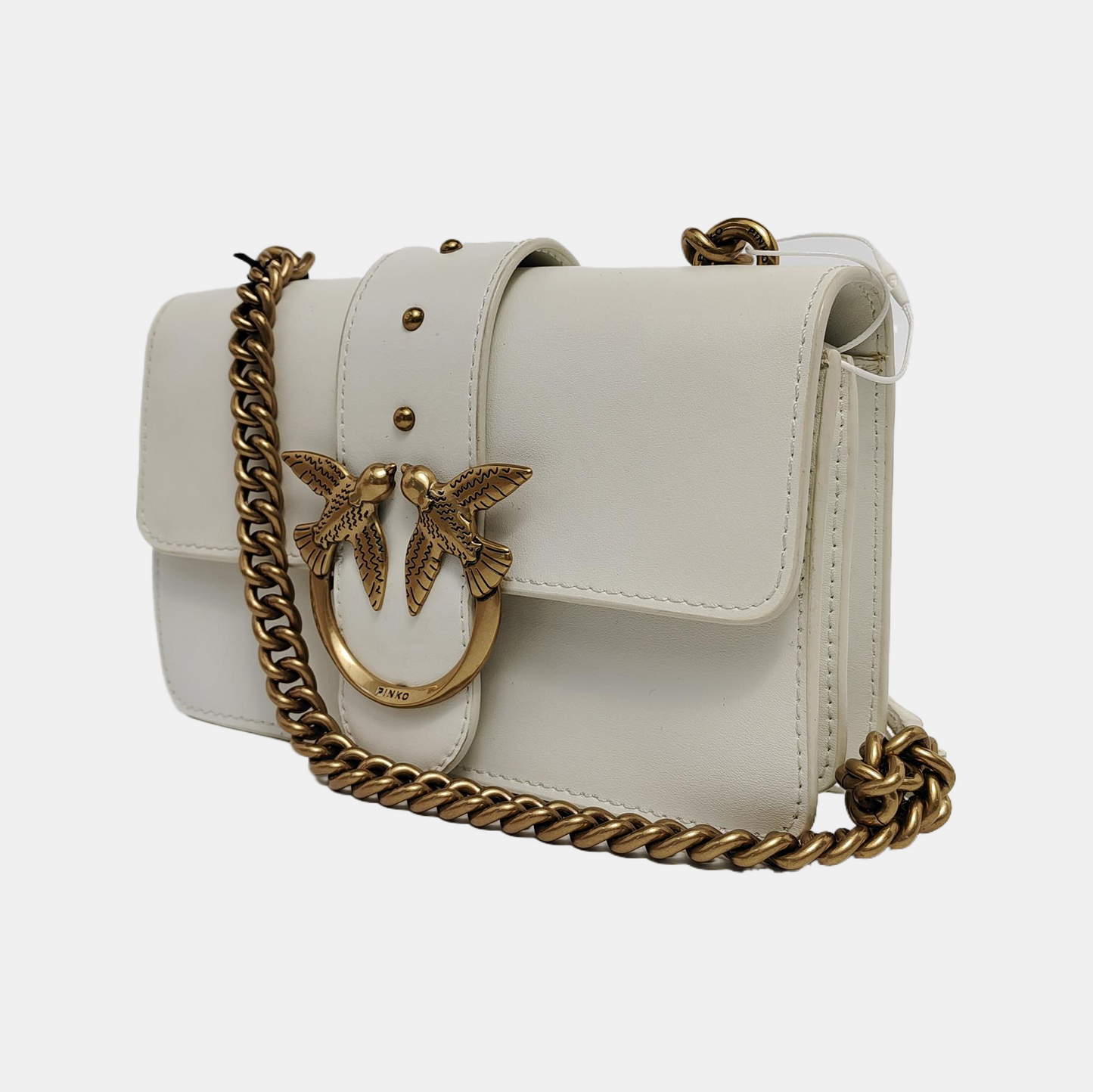 PINKO mini White Cowhide Studs Crossbody Bag Shoulder Bag Golden hardware-(SKU)-944690837