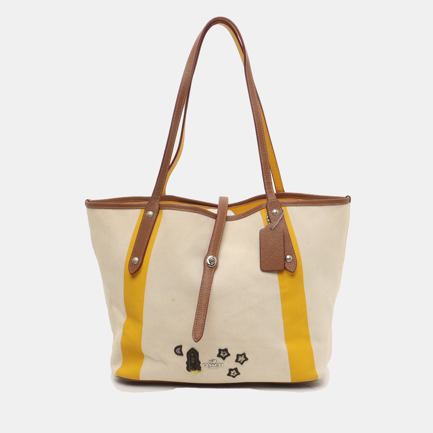 COACH Beige Canvas Single Shoulder Bag Handbag Silver Hardware-(SKU)-939589113