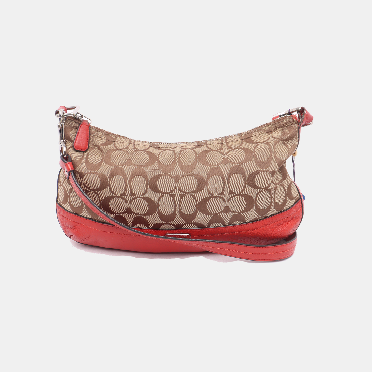 COACH Khaki Canvas VV Floral Single Shoulder Bag Handbag Crossbody Bag Silver Hardware-(SKU)-13751444