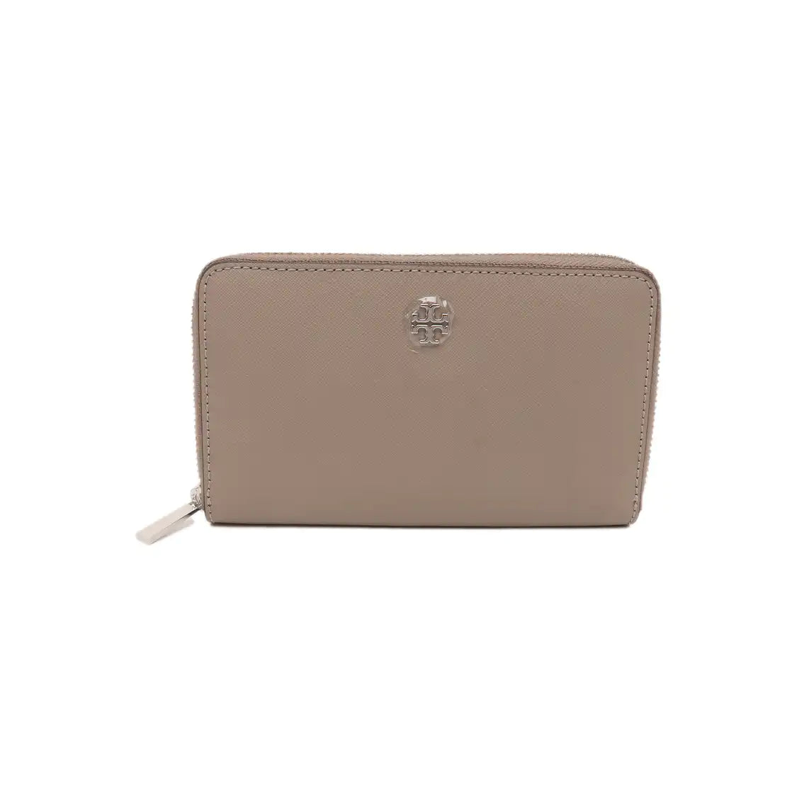 TORY BURCH Gray Leather Embossed Wallet Silver Hardware-(SKU)-14016199