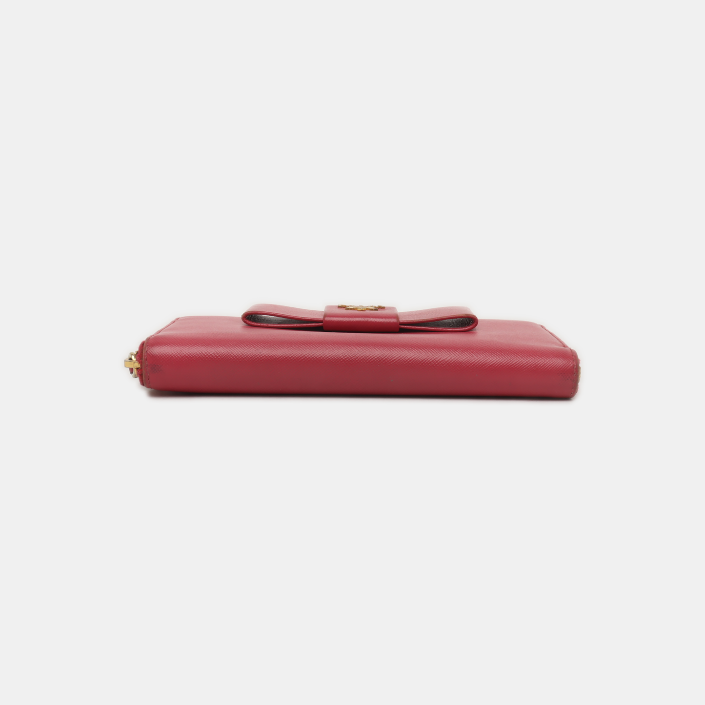 PRADA Fiocco Bow Red Leather Crosshatch Embossed Wallet Golden hardware-(SKU)-939810671
