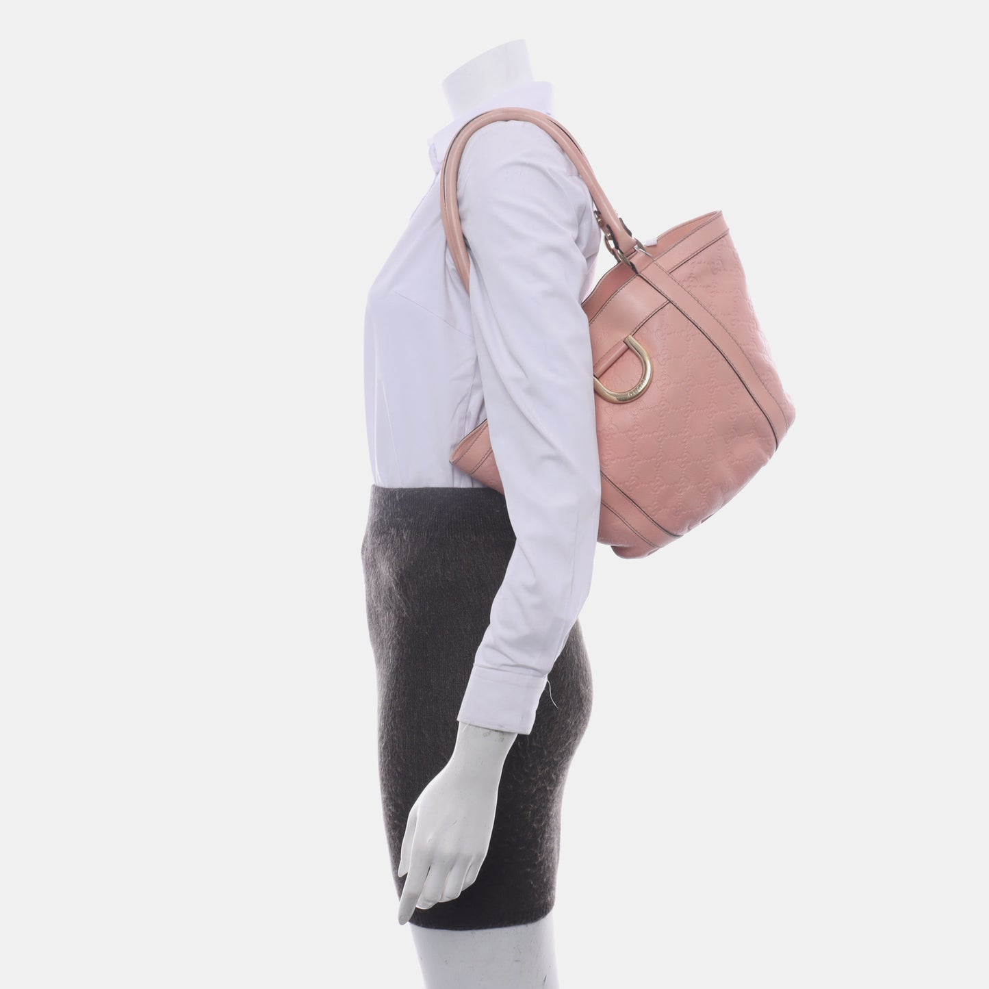 GUCCI D Gold Nude Pink Calfskin Monogrammed Tote Bag Single Shoulder Bag Golden hardware-(SKU)-13640994