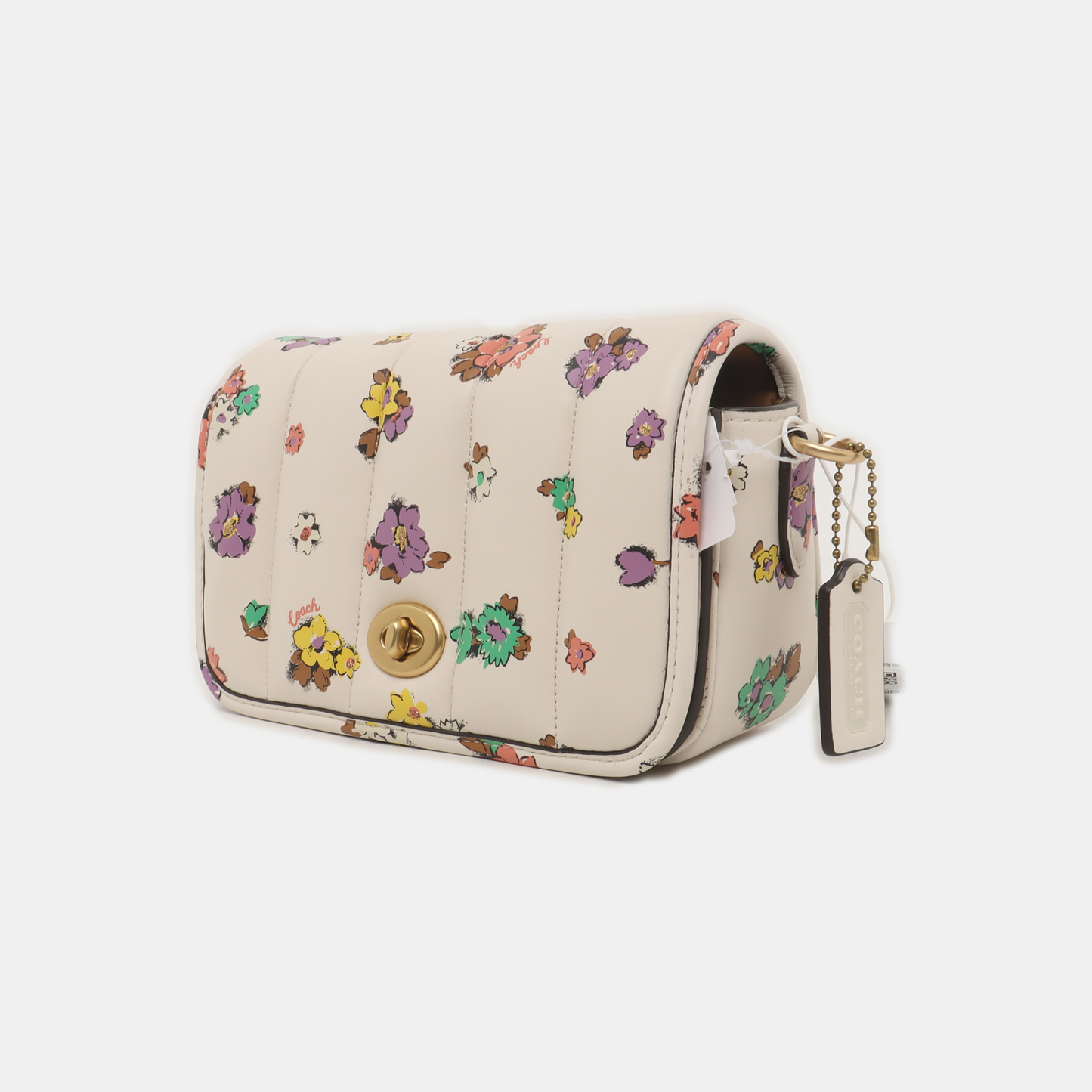 COACH DINKY White Lamb Leather Printed Quilted Single Shoulder Bag Crossbody Bag Golden hardware Removable shoulder strap-(SKU)-935605368