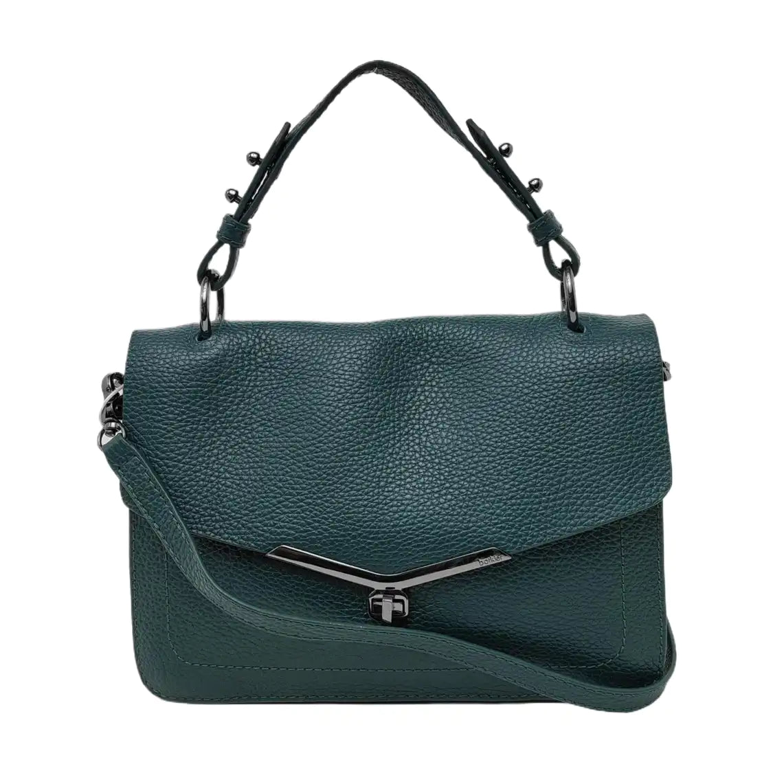 Botkier Dark Green Leather Single Shoulder Bag Handbag Crossbody Silver Hardware shoulder straps-(SKU)-942034338