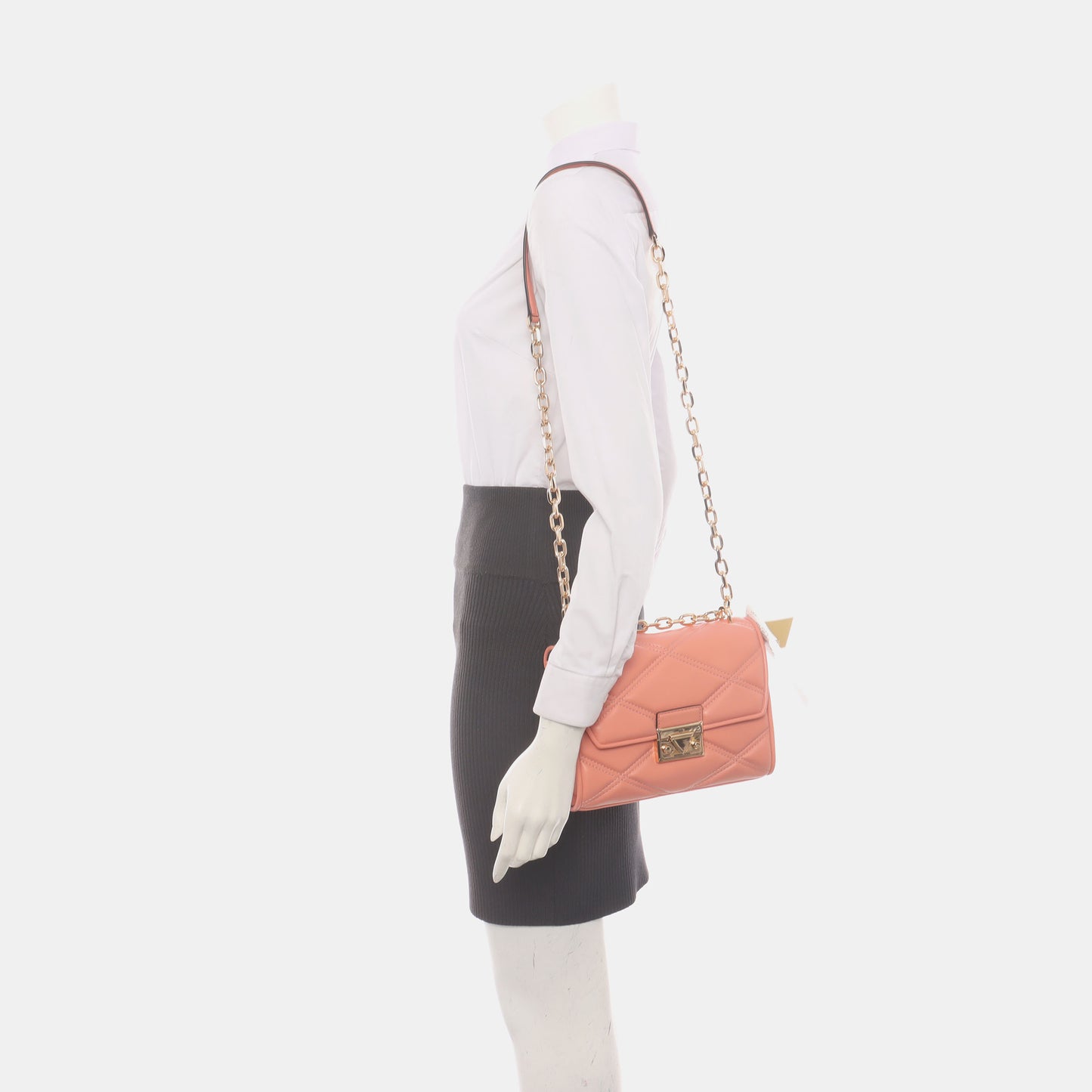 MICHAEL KORS Serena Medium size Blush Pink Leather Quilted Shoulder Bag Crossbody Bag Tote Bag Golden hardware-(SKU)-936596996