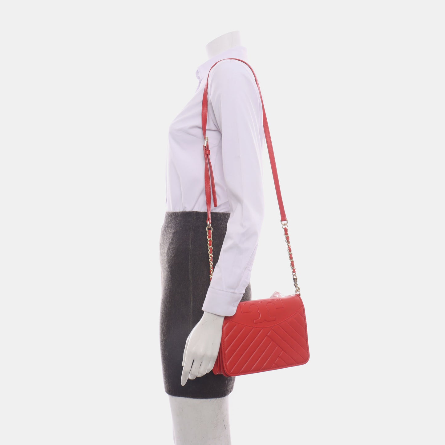 TORY BURCH Fleming Small size Red Cowhide Quilted Shoulder Bag Crossbody Golden hardware Removable shoulder strap-(SKU)-14425470