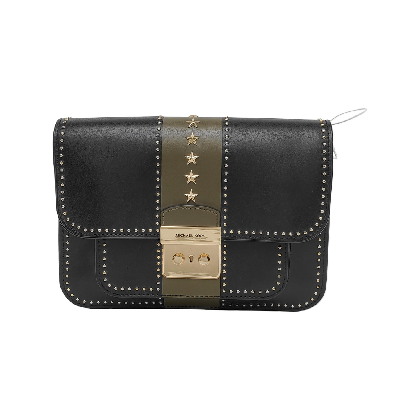 MICHAEL KORS Sloan Editor Medium size Black Leather Studs Single Shoulder Bag Golden hardware Removable shoulder strap-(SKU)-940342508