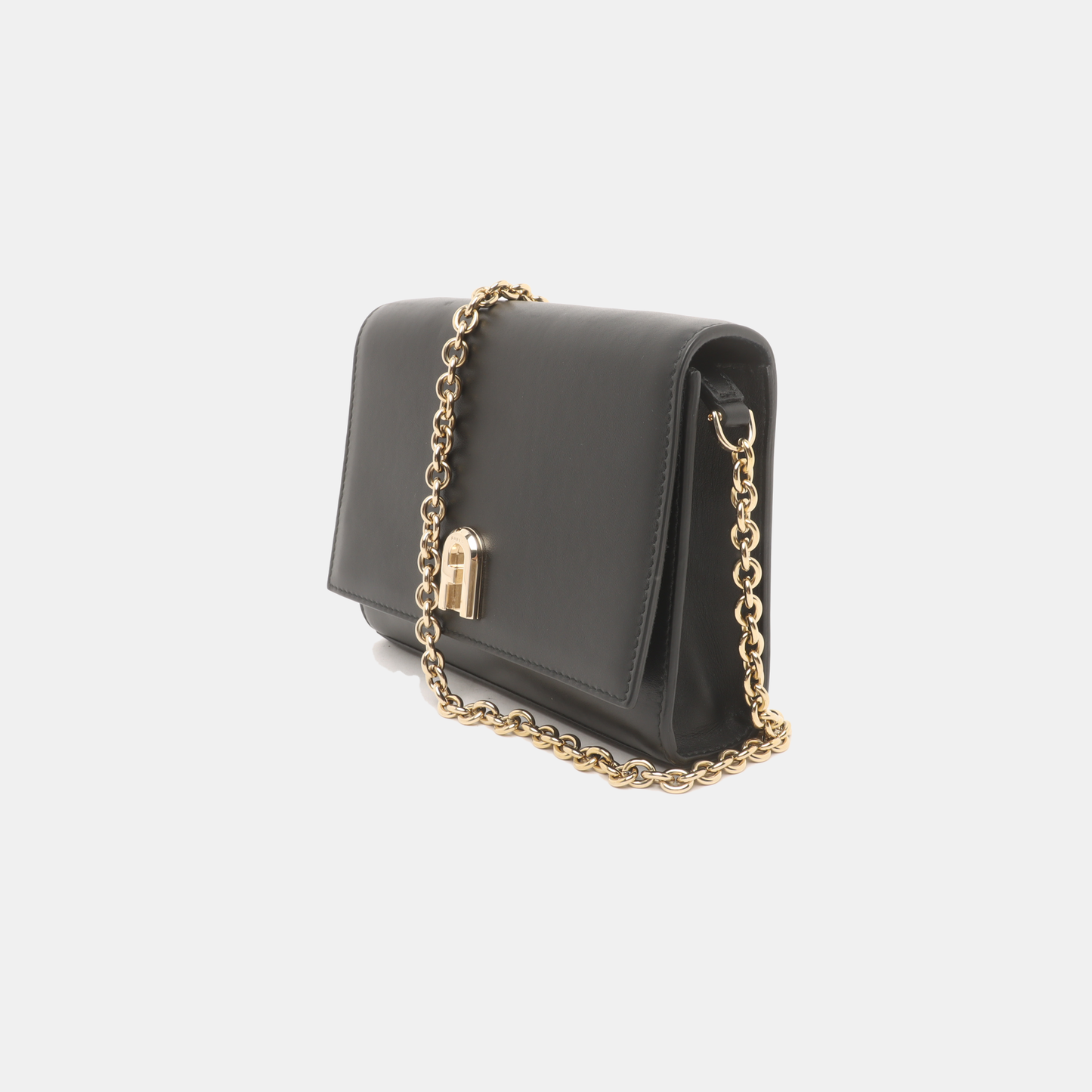 FURLA Black Leather Crossbody Bag Golden hardware Removable shoulder strap-(SKU)-14470958