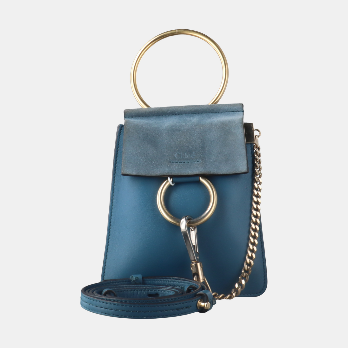 Chloé Faye Small size Blue cowhide single shoulder bag Golden hardware Removable shoulder strap-(SKU)-14470183