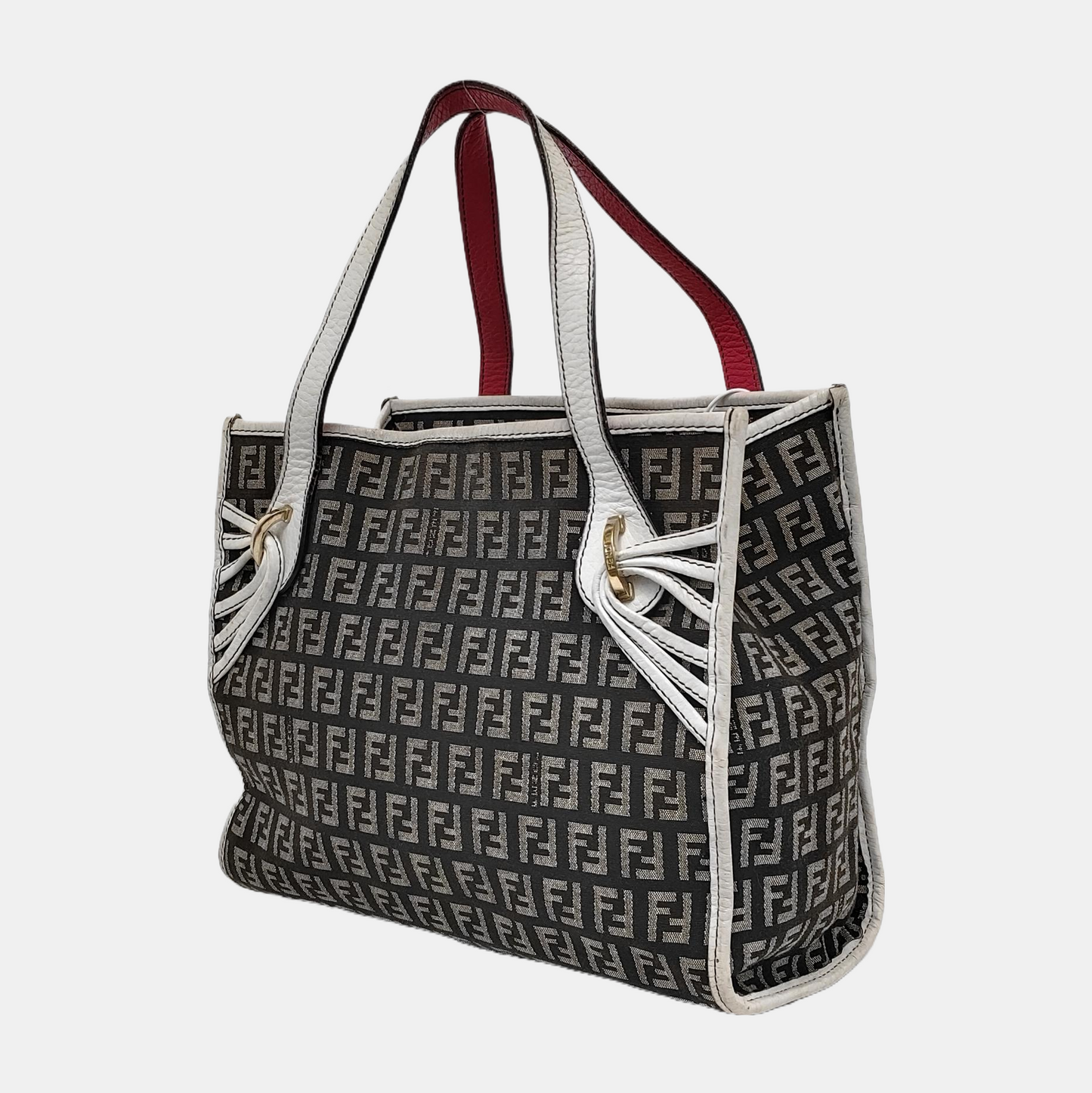 FENDI Tote bag 深棕色帆布双F提花Handheld包 Golden hardware-(SKU)-944134607