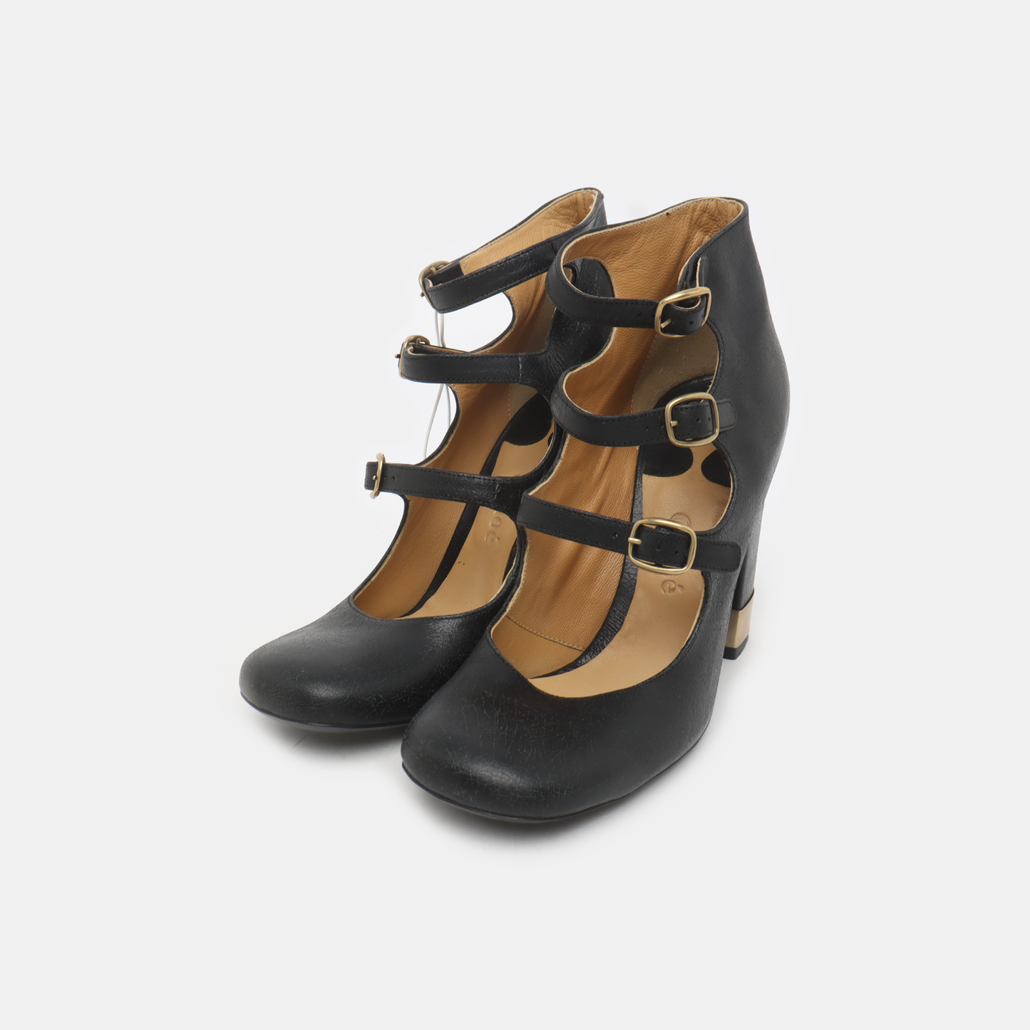 Chloé 38code Autumn and Spring Black Leather Women's High Heels-(SKU)-928396042