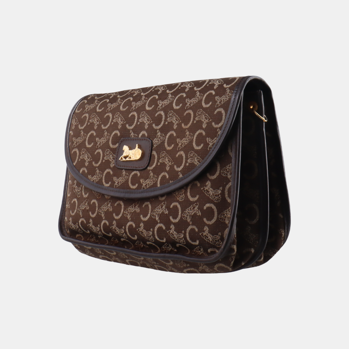 CELINE Brown Canvas Floral Crossbody Single Shoulder Bag Golden hardware Removable shoulder strap-(SKU)-13628676