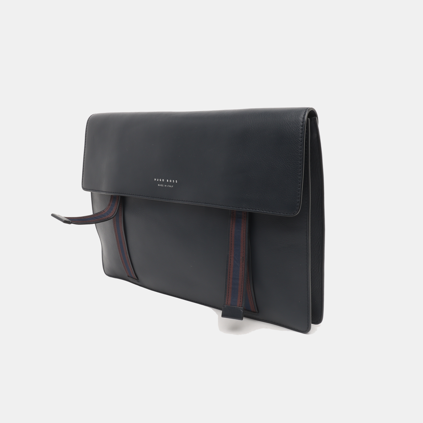 HUGO BOSS Dark Blue Leather Clutch Silver Hardware-(SKU)-935316748