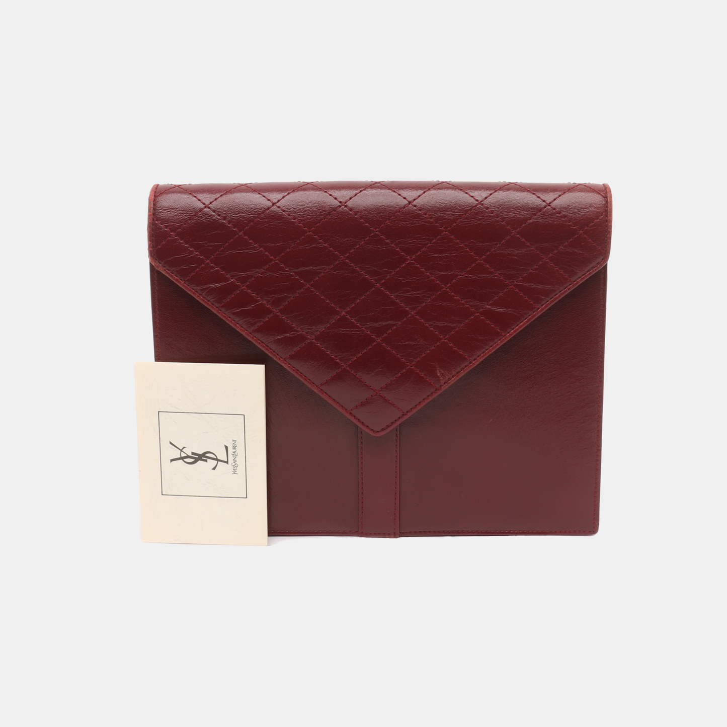 YSL Burgundy Leather Quilted Envelope Bag Handbag-(SKU)-932744673