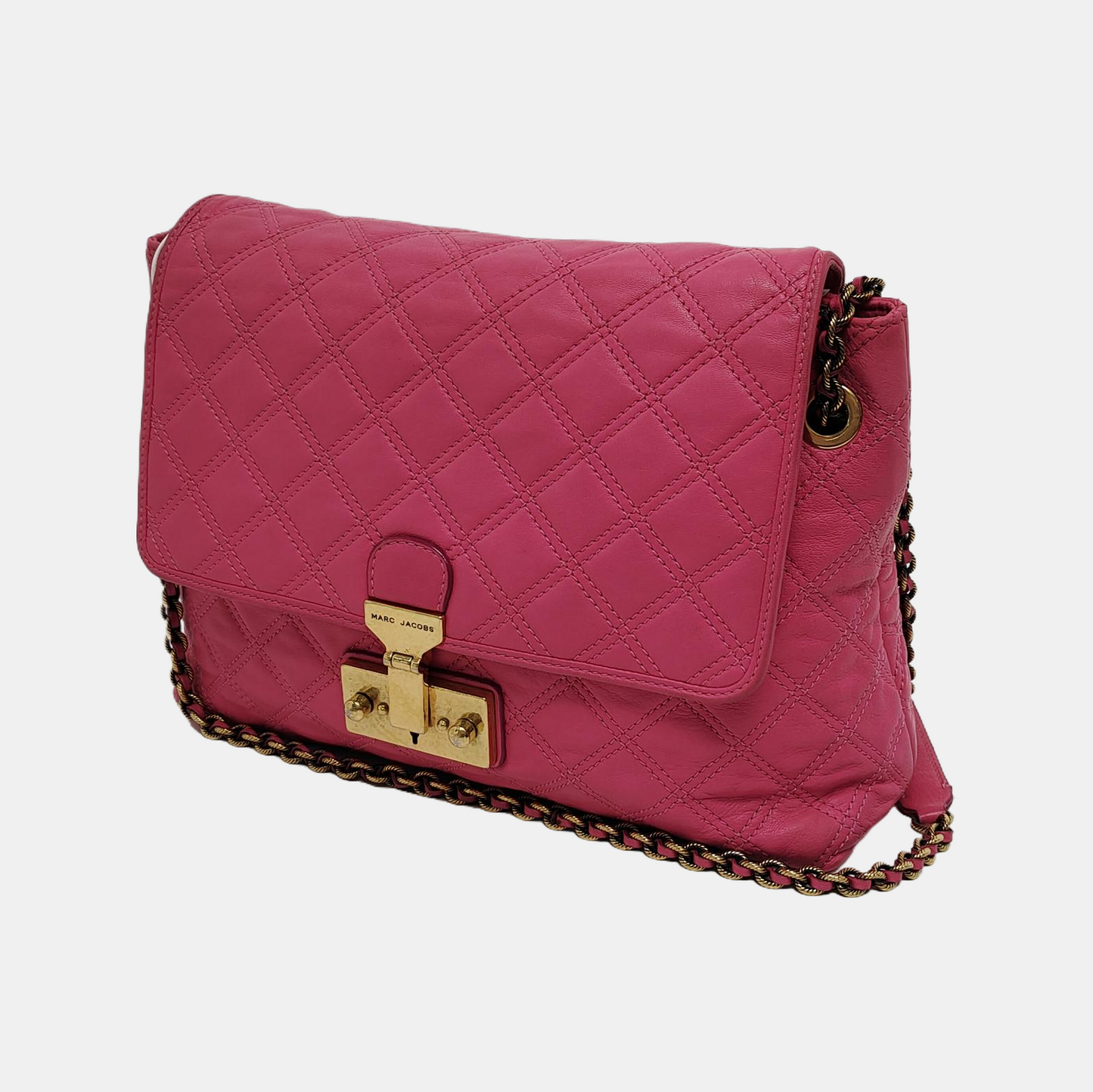 MARC JACOBS Fuchsia Leather Quilted Crossbody Bag Golden hardware-(SKU)-944011217