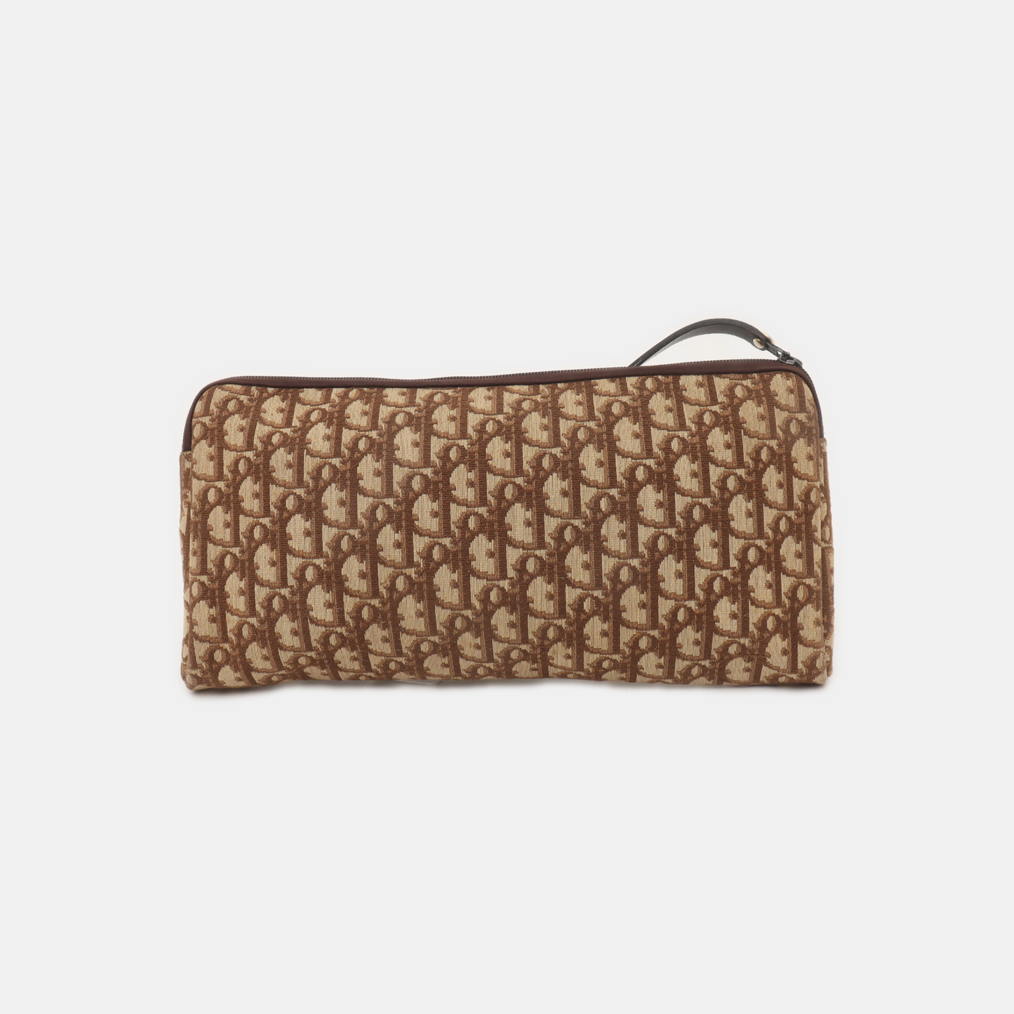 DIOR Khaki Canvas Monogrammed Floral Clutch Brown Hardware-(SKU)-939778735