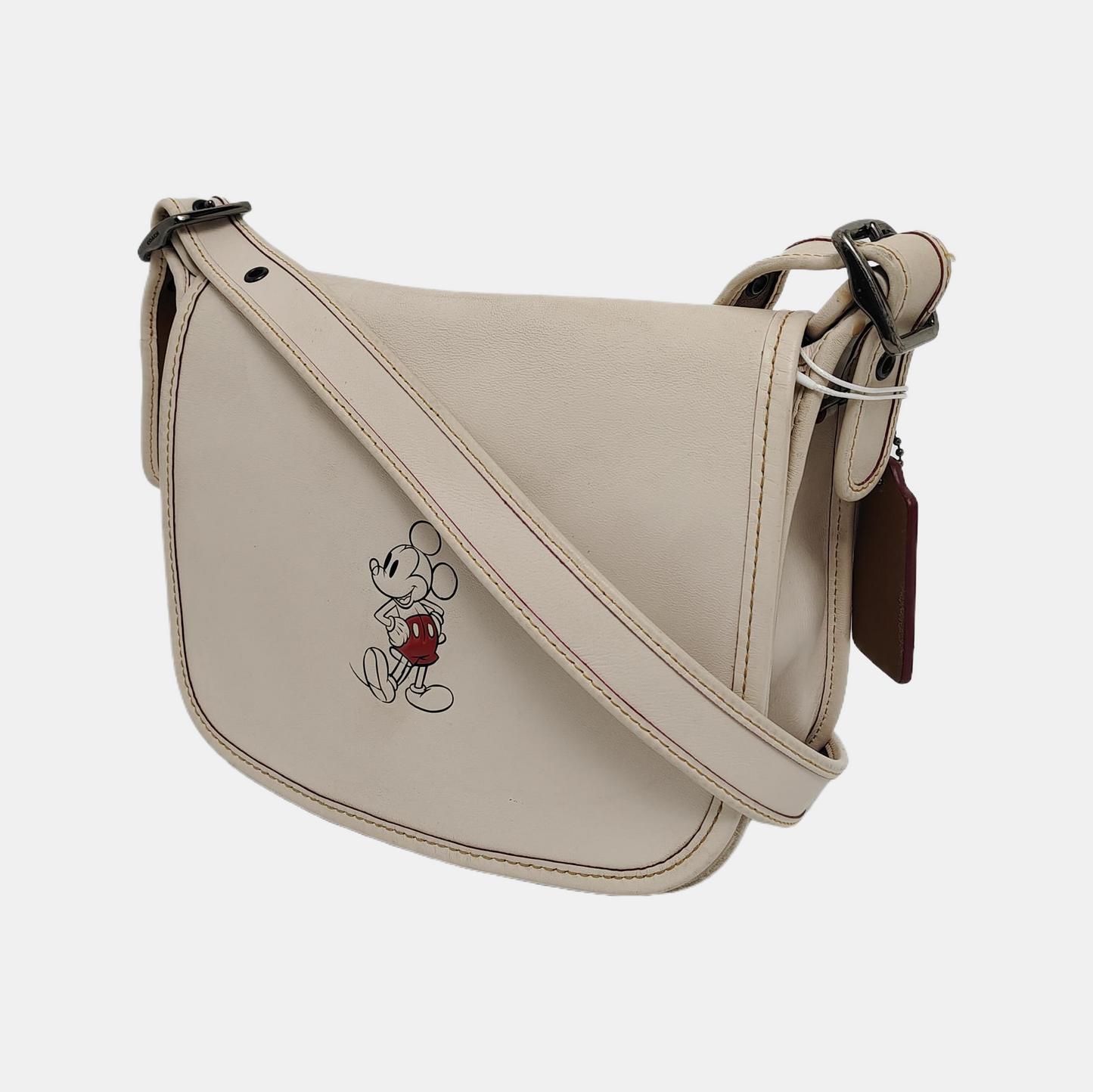 COACH SADDLE 23 Beige Leather Print Crossbody, Single Shoulder Bag Ruthenium color hardware Removable shoulder strap-(SKU)-944545101