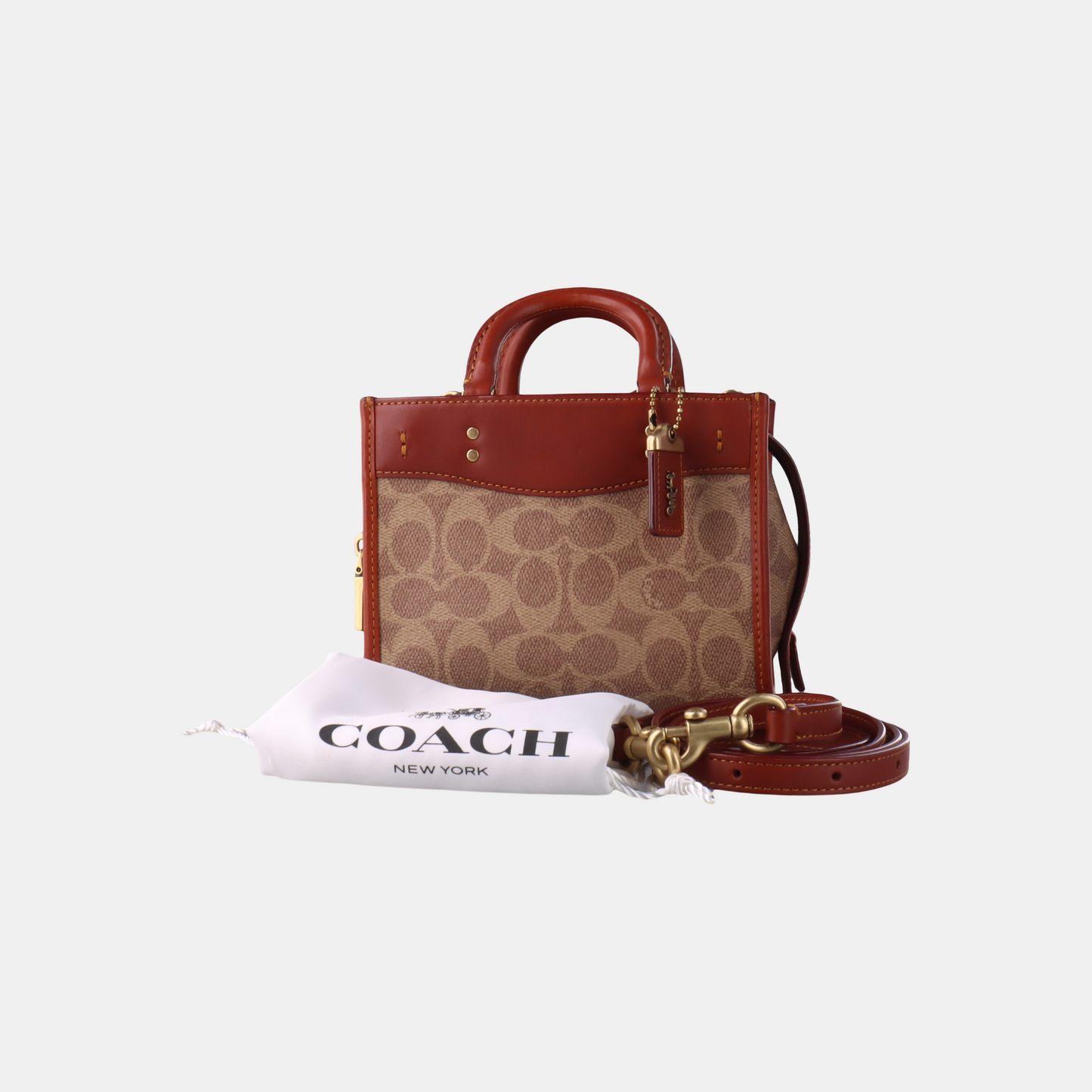 COACH ROGUE Khaki Coated Canvas Monogrammed Print Crossbody Bag Golden hardware Removable shoulder strap-(SKU)-929195258