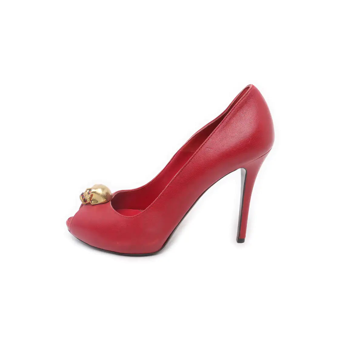 Alexander McQUEEN 37.5code Autumn red leather women's high heels-(SKU)-942694405