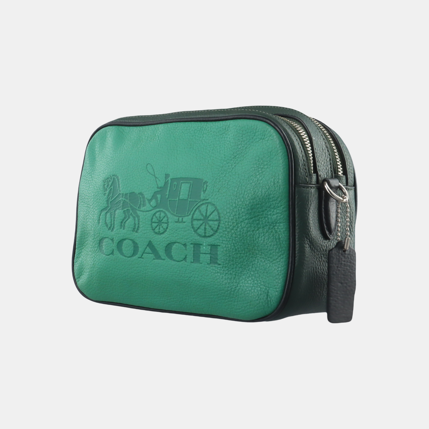 COACH Camera Bag Green Leather Printed Carriage Crossbody Shoulder Bag Handbag Silver Hardware Removable shoulder strap-(SKU)-935012014