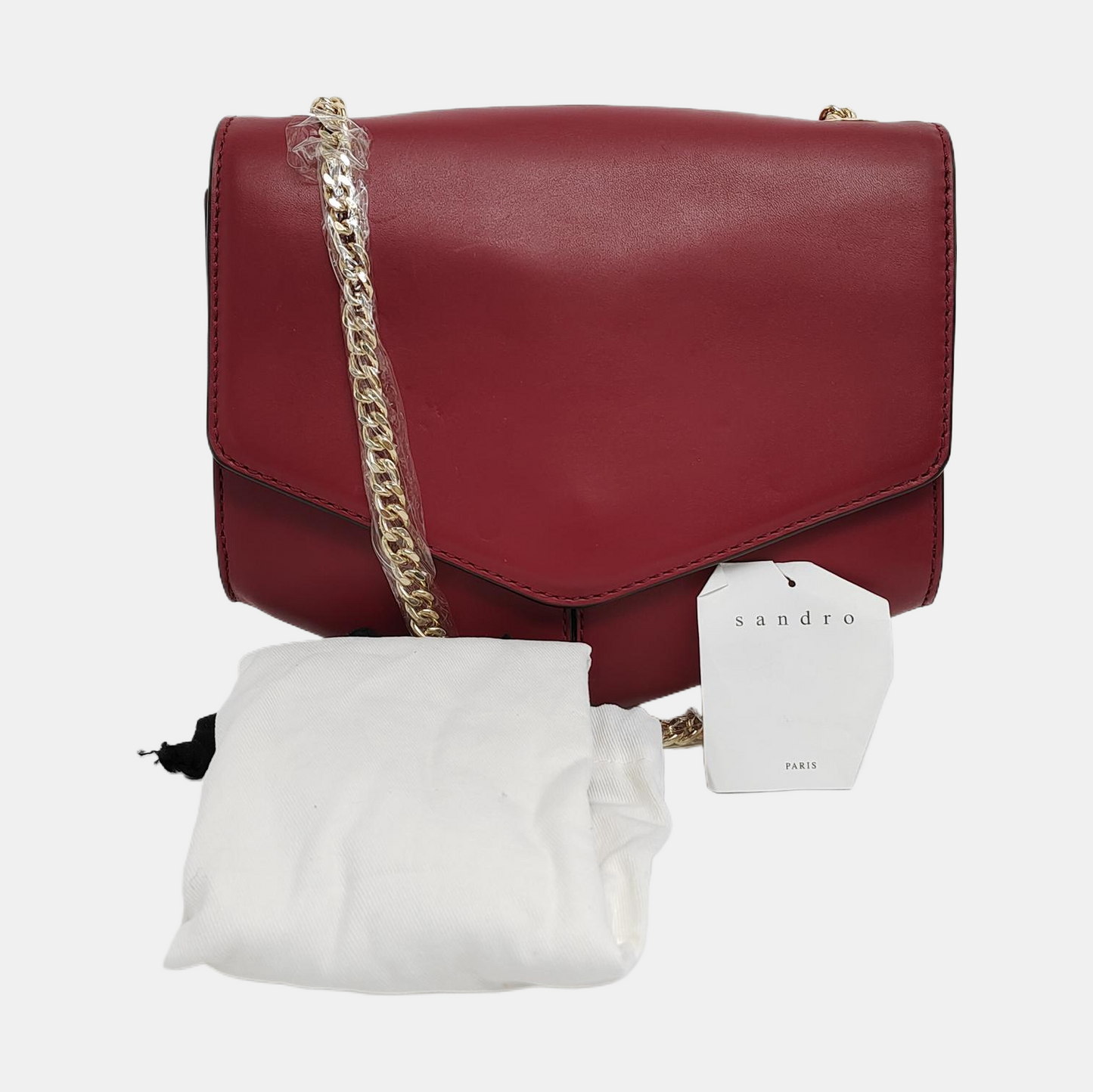 SANDRO Burgundy Cowhide Single Shoulder Bag Crossbody Bag Golden hardware-(SKU)-12943107