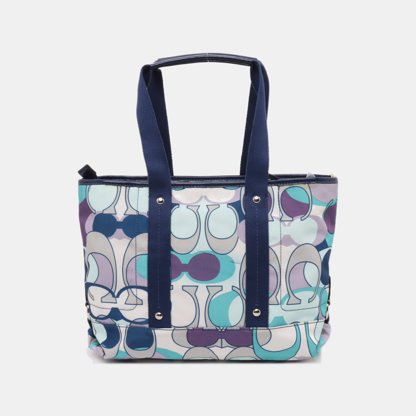 COACH Tote bag Multicolor Nylon Printed Studs Shoulder Bag Handbag Silver Hardware Removable shoulder strap-(SKU)-939946871