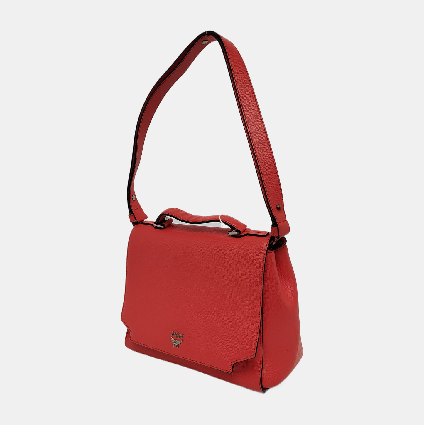 MCM ELDA Red Cowhide Embossed Single Shoulder Bag Silver Hardware Removable shoulder strap-(SKU)-13990145