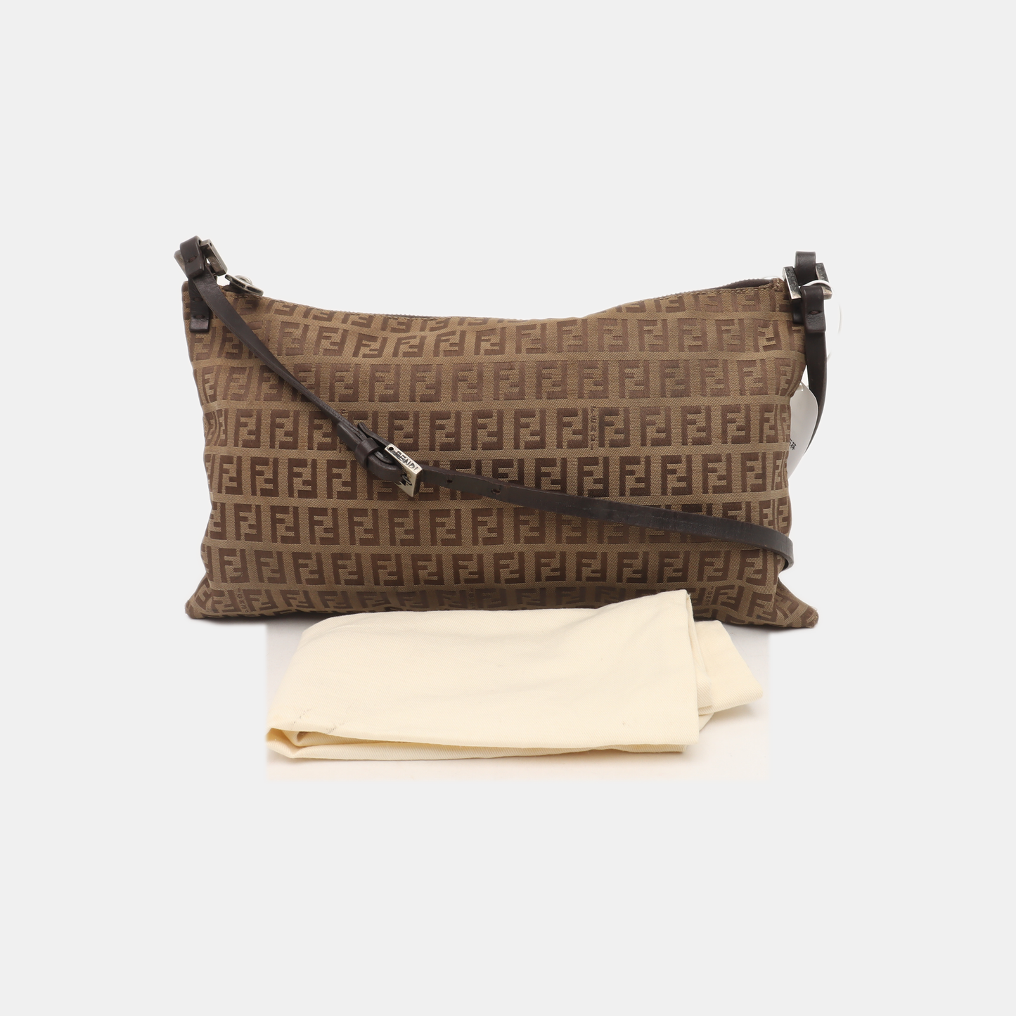 FENDI 棕色织物双F提花Single Shoulder Bag Crossbody Bag Ruthenium color hardware-(SKU)-933631285