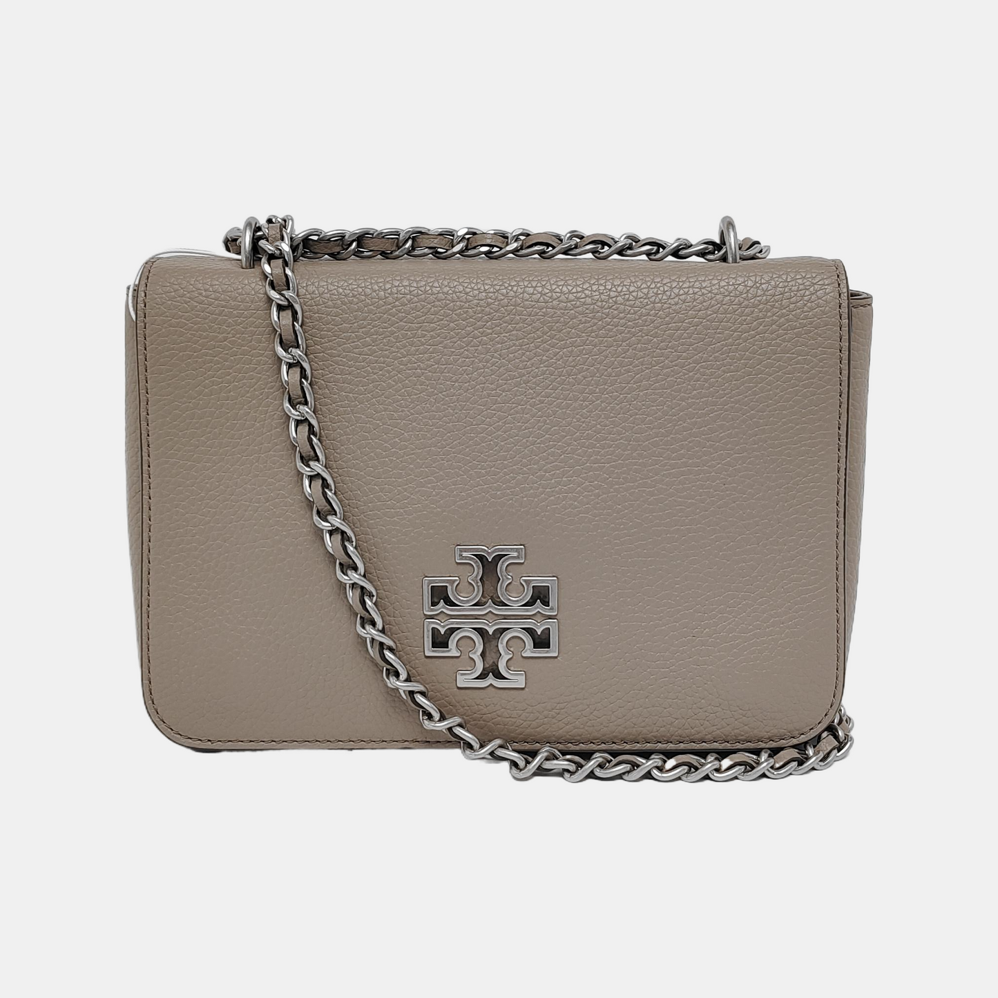 TORY BURCH Britten Gray cowhide embossed crossbody bag, shoulder bag Silver Hardware-(SKU)-943475840