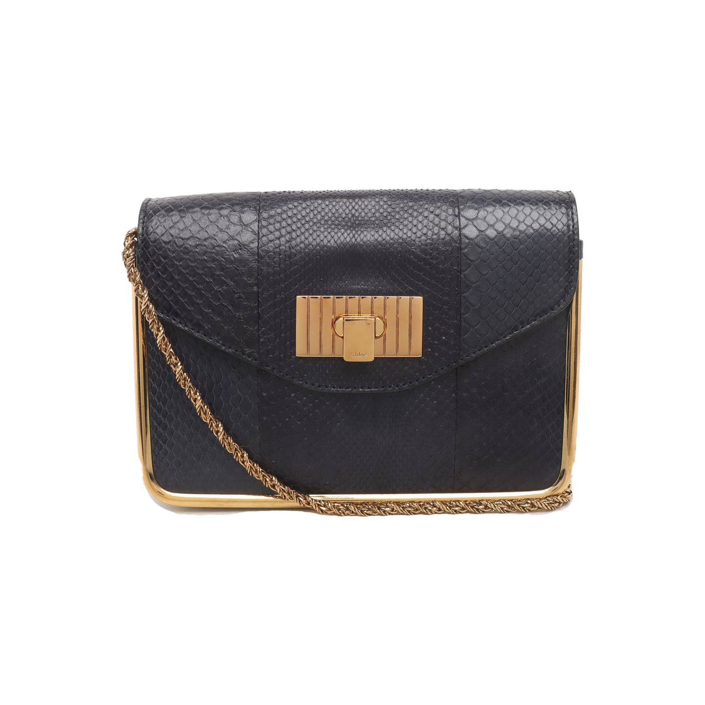Chloé Sally Small size Dark Blue Snake Skin Crossbody Bag Golden hardware-(SKU)-935267060