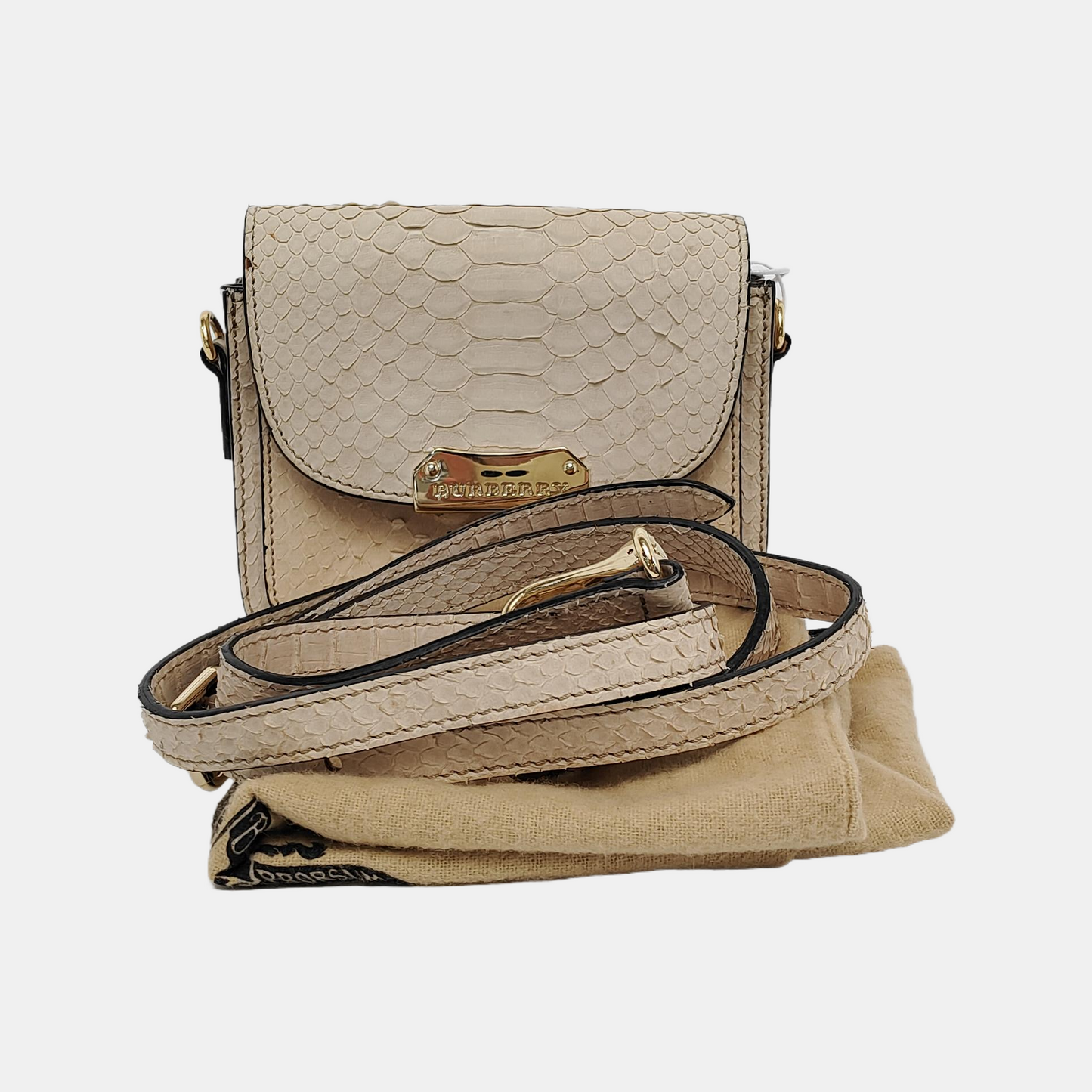 BURBERRY Langley Light Gray Leather Snake Pattern Single Shoulder Bag Crossbody Bag Golden hardware Removable shoulder strap-(SKU)-945572337