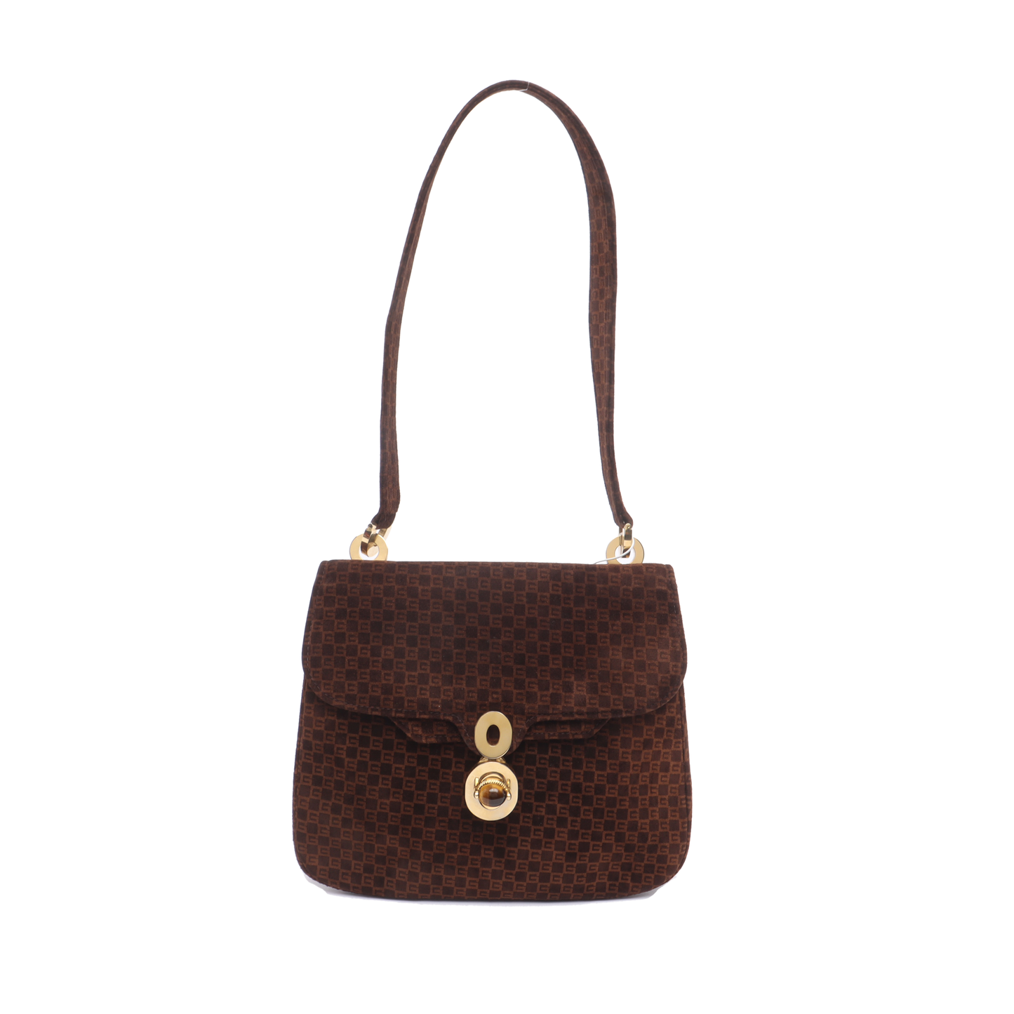 GUCCI Deep Brown Velvet Leather Single Shoulder Bag Golden hardware-(SKU)-13814601