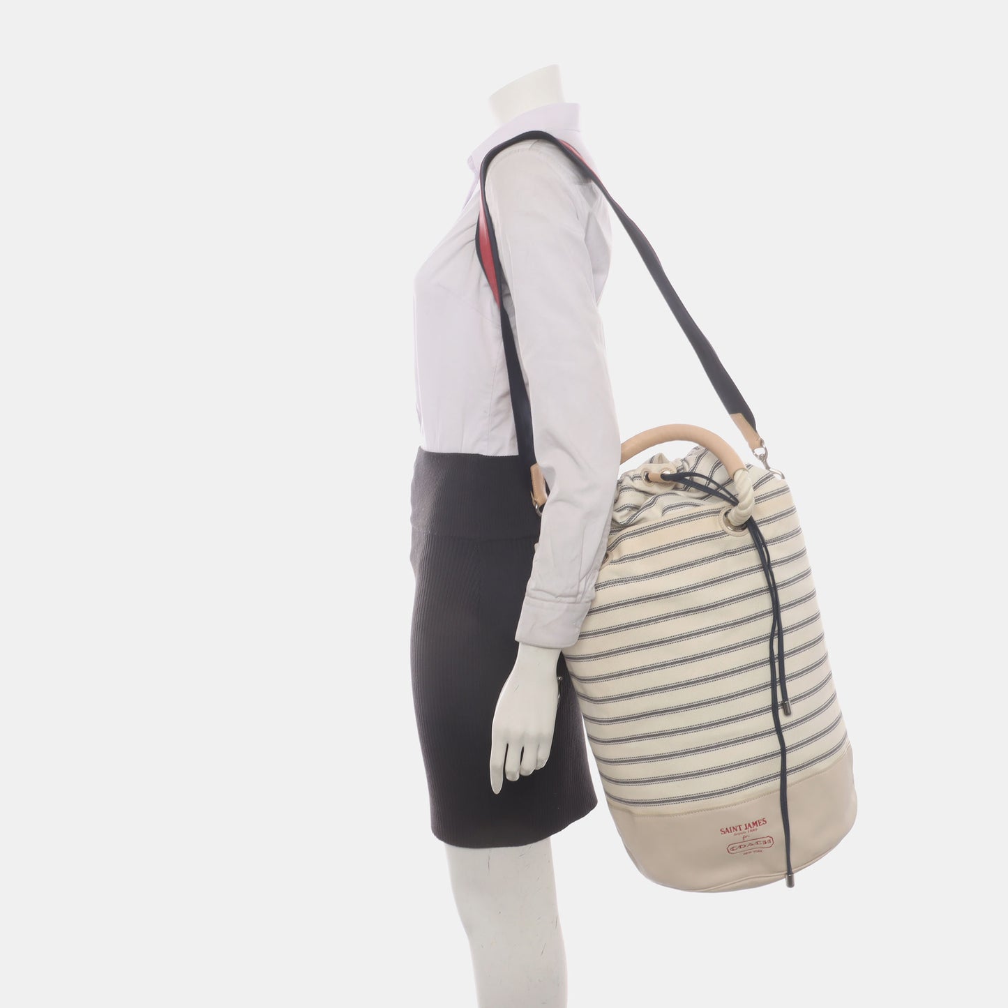 COACH Bucket bag White Canvas Jacquard Shoulder Bag Silver Hardware Removable shoulder strap-(SKU)-935660782