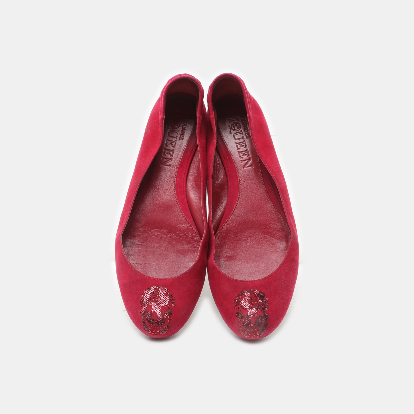 Alexander McQUEEN 37code Autumn Winter Red Suede Leather Women's Low Heel Low Top Dress Shoes-(SKU)-939056143