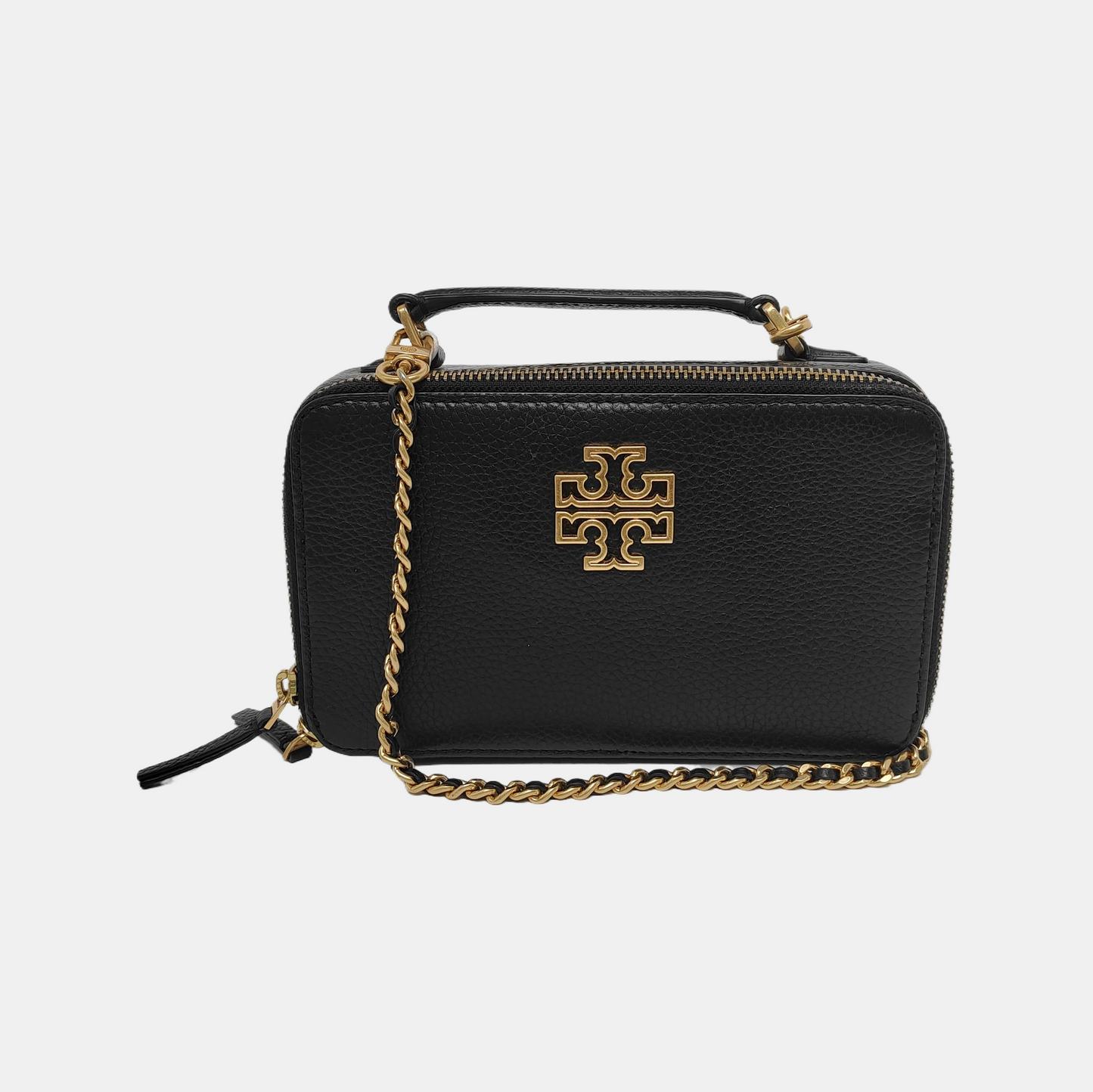 TORY BURCH Britten Black cowhide crossbody bag shoulder bag tote bag Golden hardware Removable shoulder strap-(SKU)-942990100