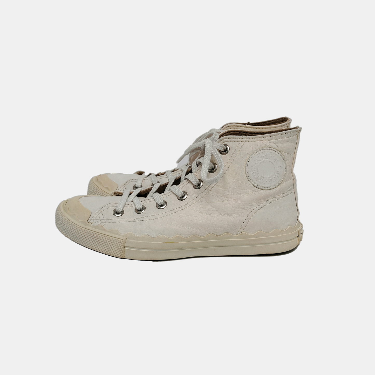 Chloé 38code Autumn and Spring Beige Leather Women's High Top Casual Sneakers-(SKU)-944082638