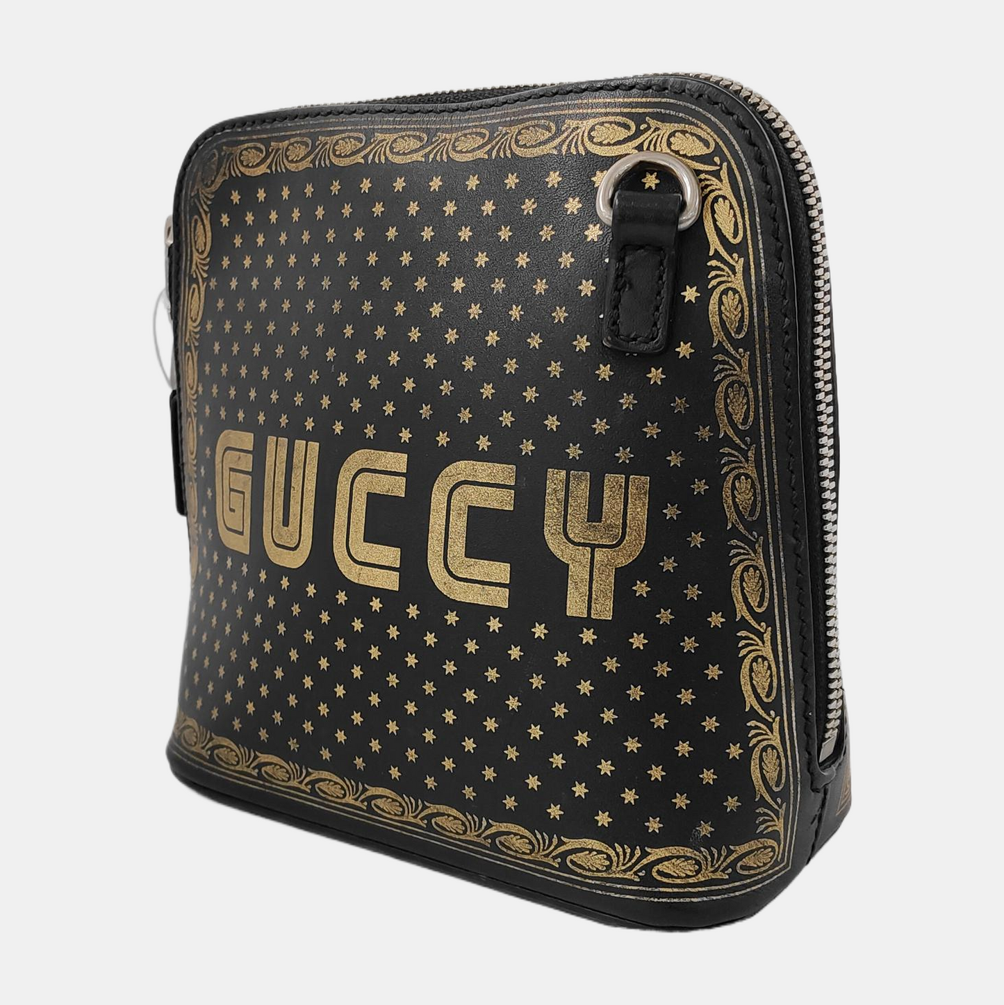 GUCCI Gucci x Sega Black Cowhide Printed Crossbody Bag Single Shoulder Bag Silver Hardware Removable shoulder strap-(SKU)-942931331